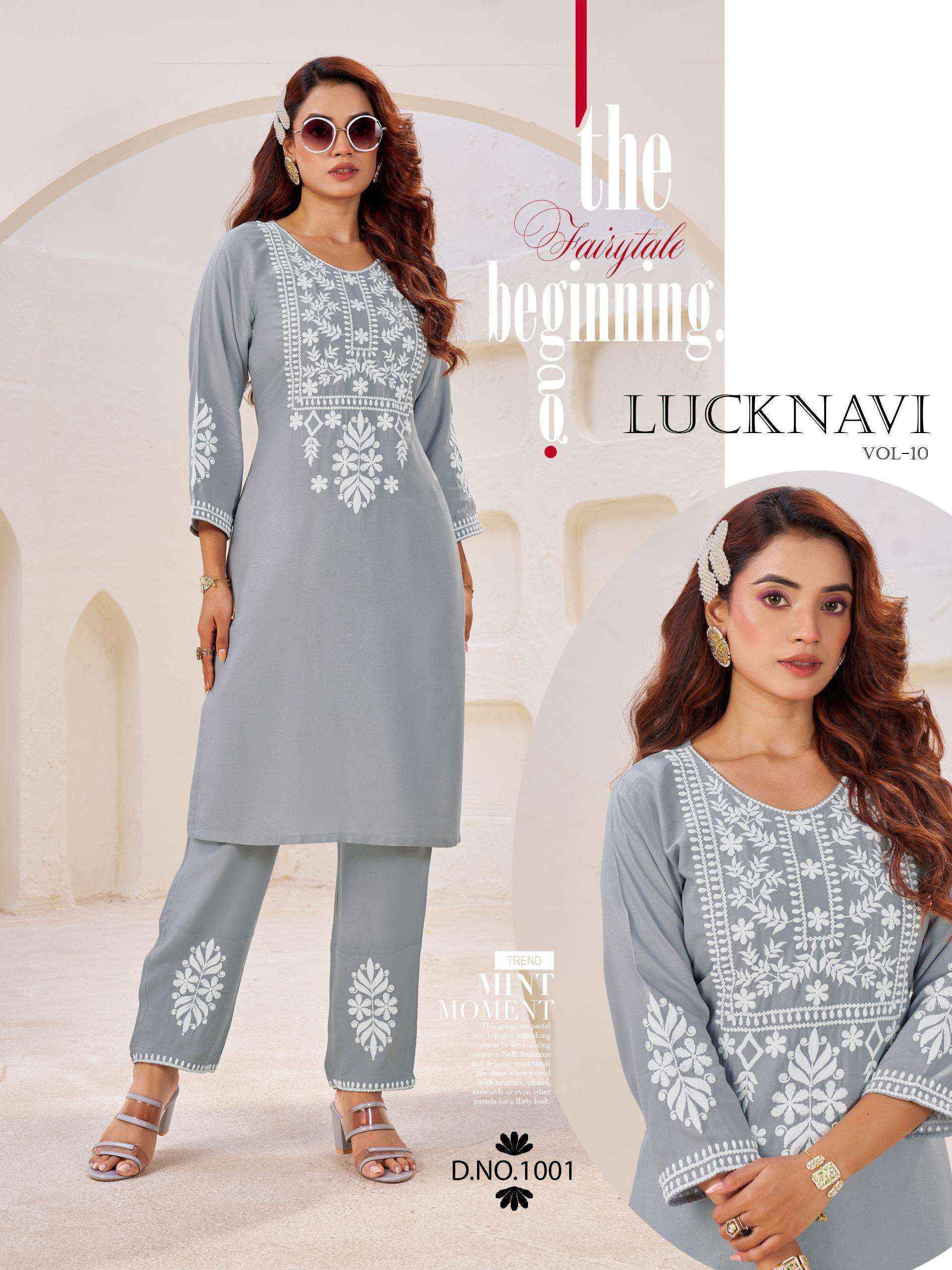 Blue Hills Lucknavi Vol 10 Rayon Kurti With Bottom Set Wholesale Rate ( 4 Pcs Catalog )