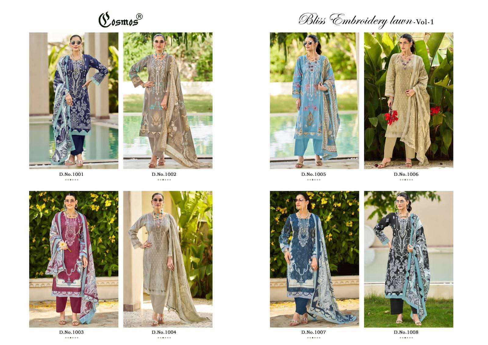 Cosmos Bliss Embroidery Lawn Vol 1 Exclusive Cotton Latest Salwar Kameez Wholesale Rate ( 8 Pcs Catalog )