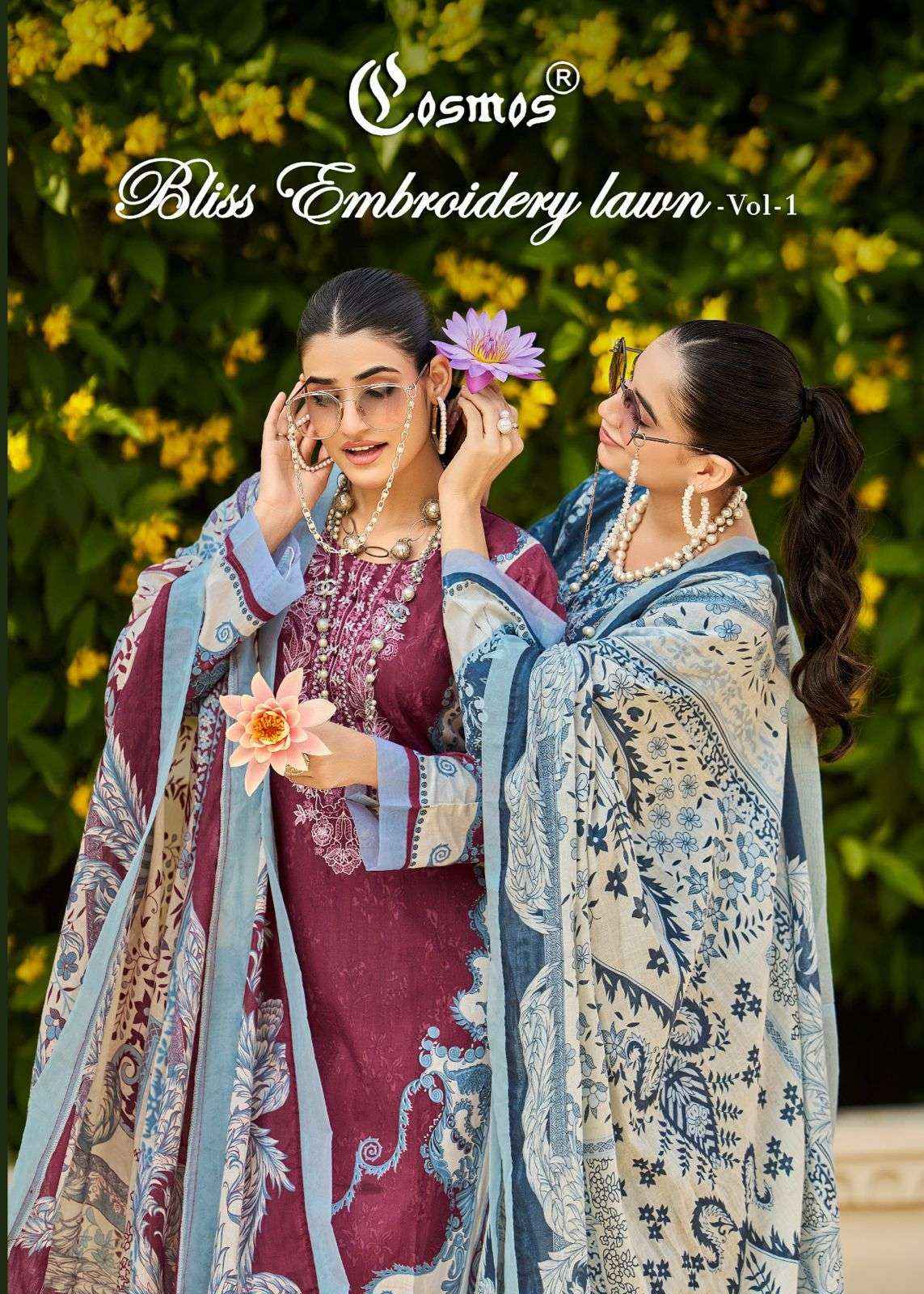 Cosmos Bliss Embroidery Lawn Vol 1 Exclusive Cotton Latest Salwar Kameez Wholesale Rate ( 8 Pcs Catalog )