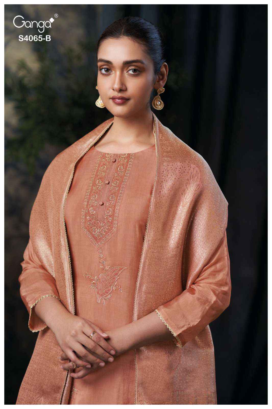 Ganga Fashion Cate 4065 Pure Bemberg Silk Designer Suit Catalog Supplier