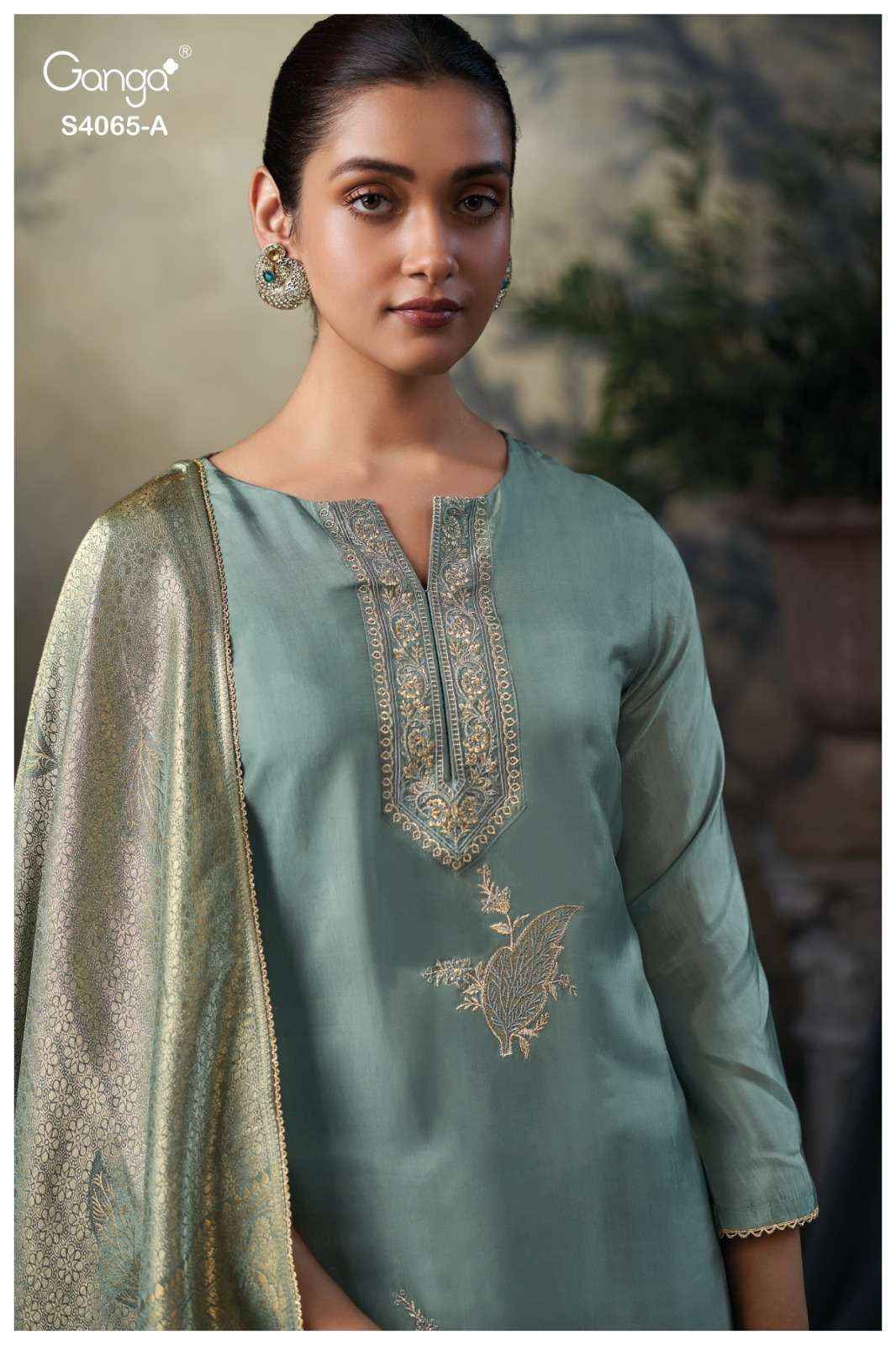 Ganga Fashion Cate 4065 Pure Bemberg Silk Designer Suit Catalog Supplier