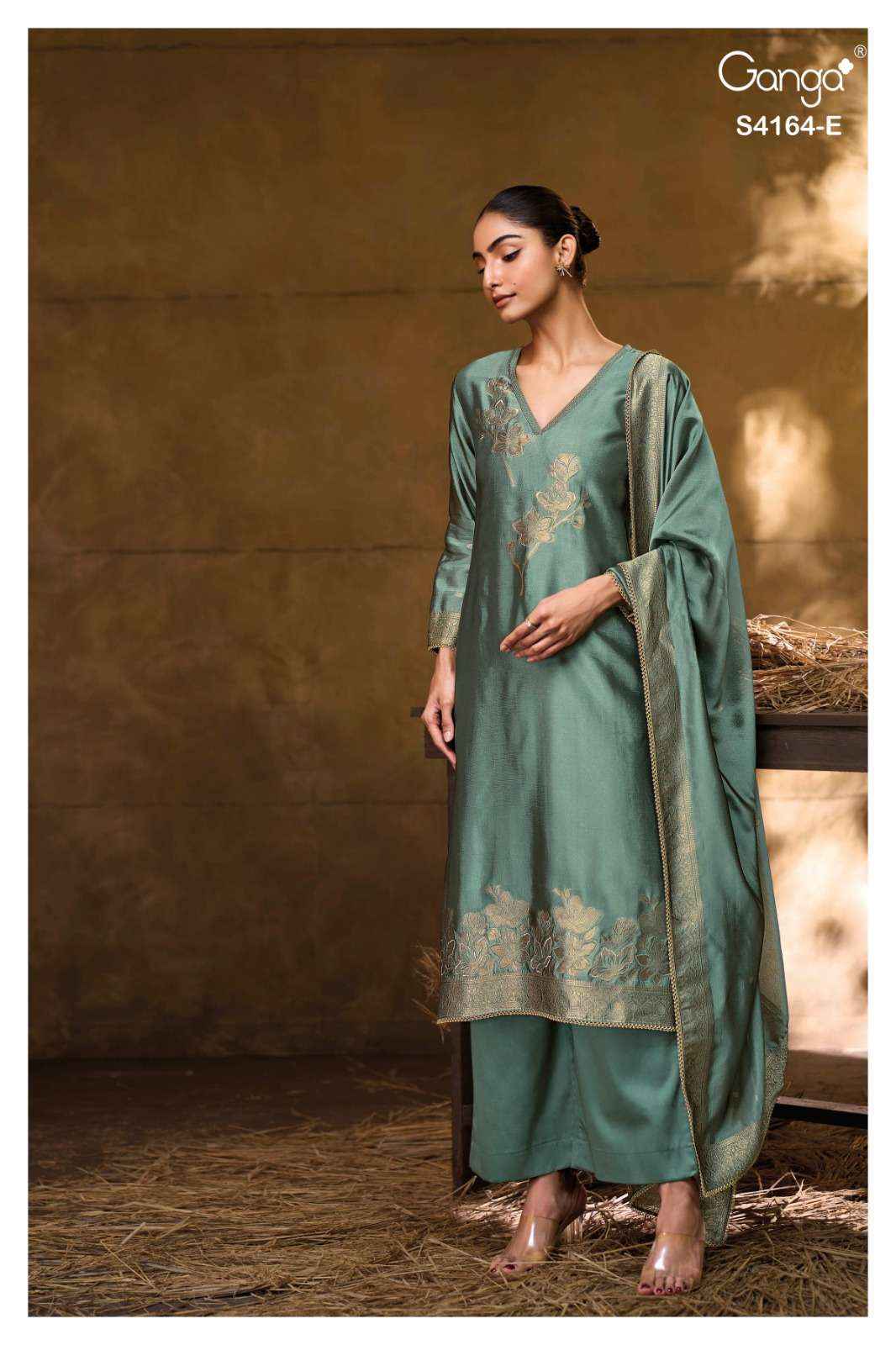 Ganga Fashion Hanie 4164 Partywear Style Silk Designer Salwar Suit Wholesale Rate ( 8 Pcs Catalog )