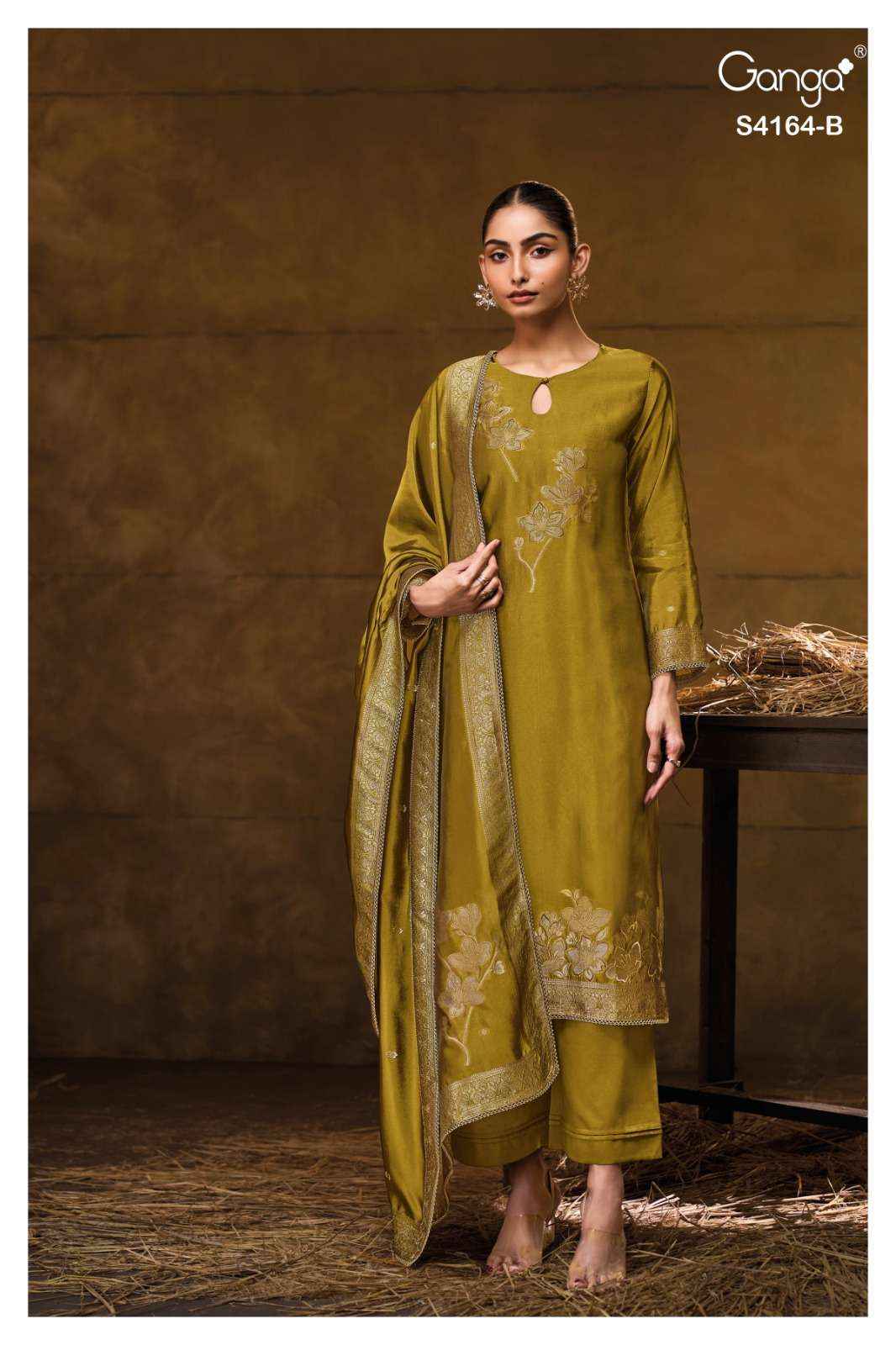 Ganga Fashion Hanie 4164 Partywear Style Silk Designer Salwar Suit Wholesale Rate ( 8 Pcs Catalog )