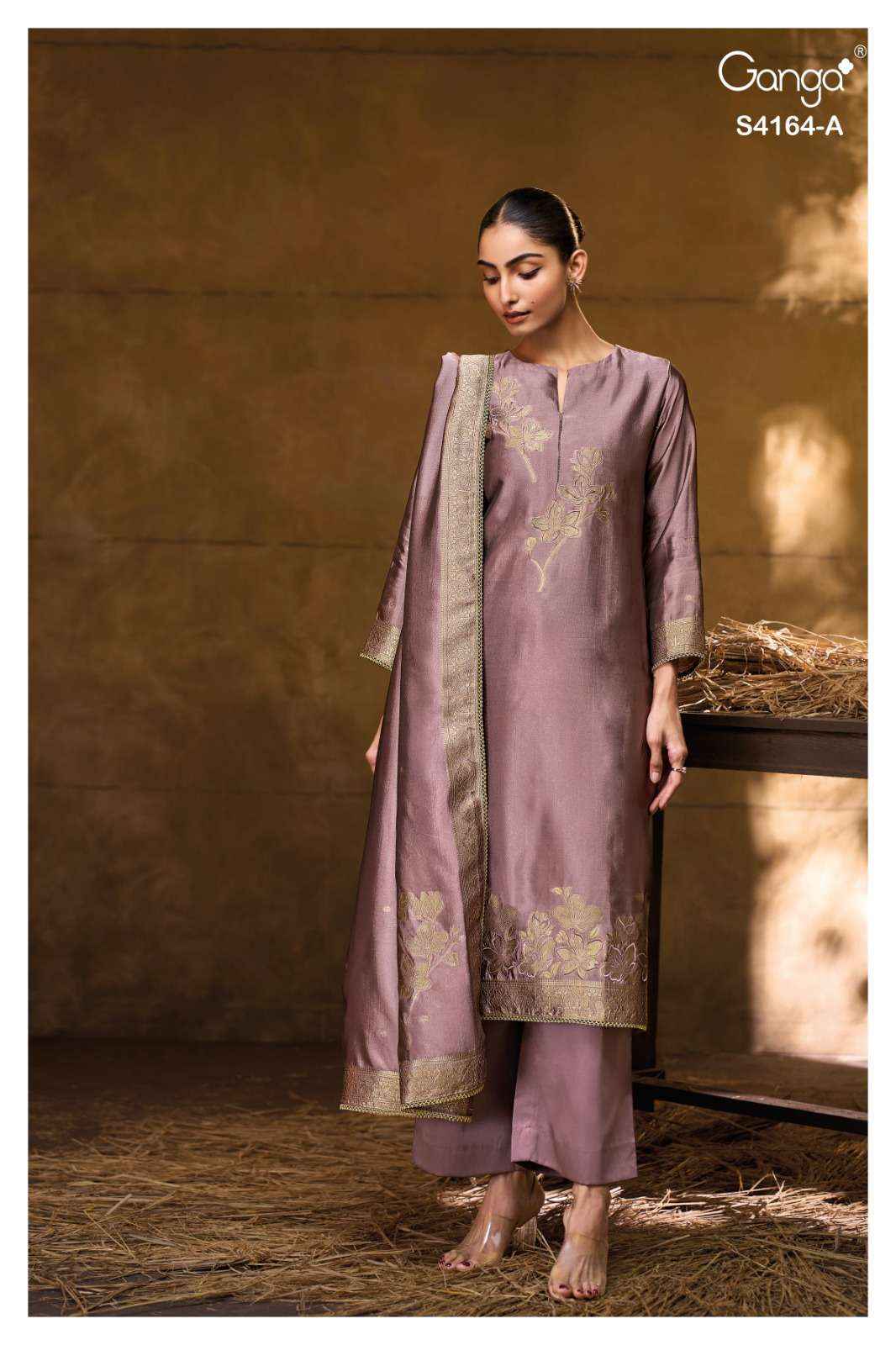 Ganga Fashion Hanie 4164 Partywear Style Silk Designer Salwar Suit Wholesale Rate ( 8 Pcs Catalog )