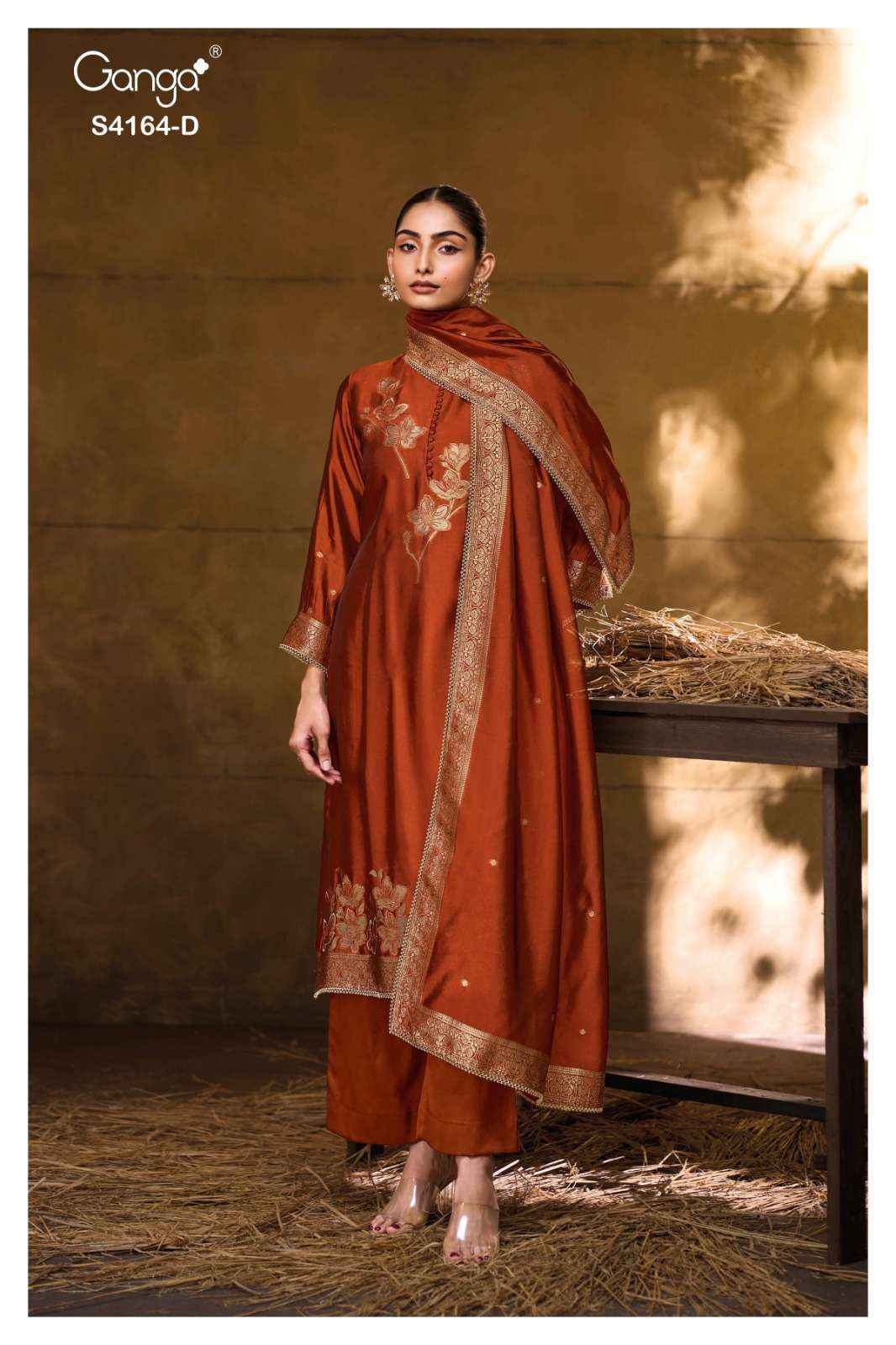 Ganga Fashion Hanie 4164 Partywear Style Silk Designer Salwar Suit Wholesale Rate ( 8 Pcs Catalog )