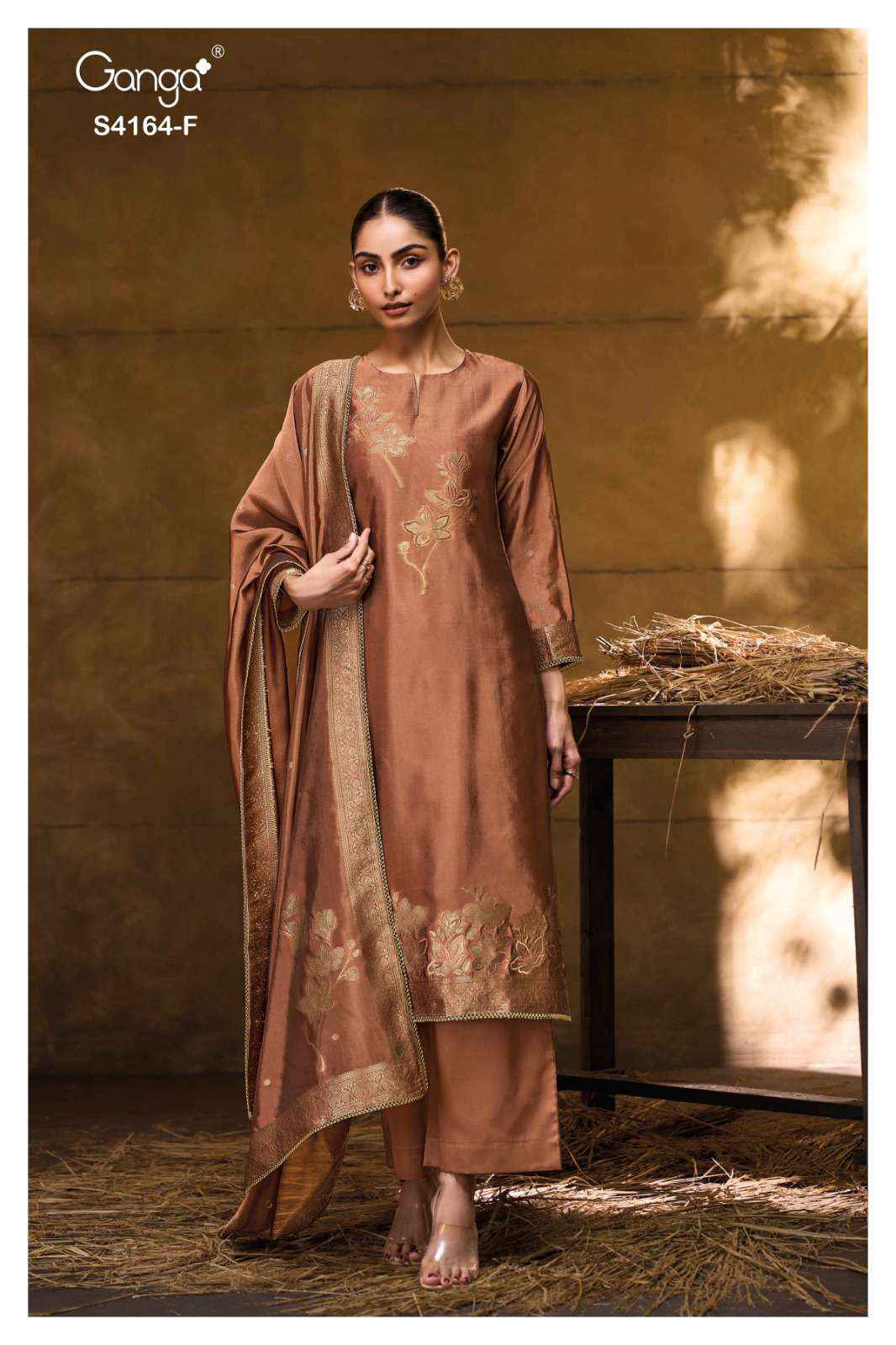 Ganga Fashion Hanie 4164 Partywear Style Silk Designer Salwar Suit Wholesale Rate ( 8 Pcs Catalog )