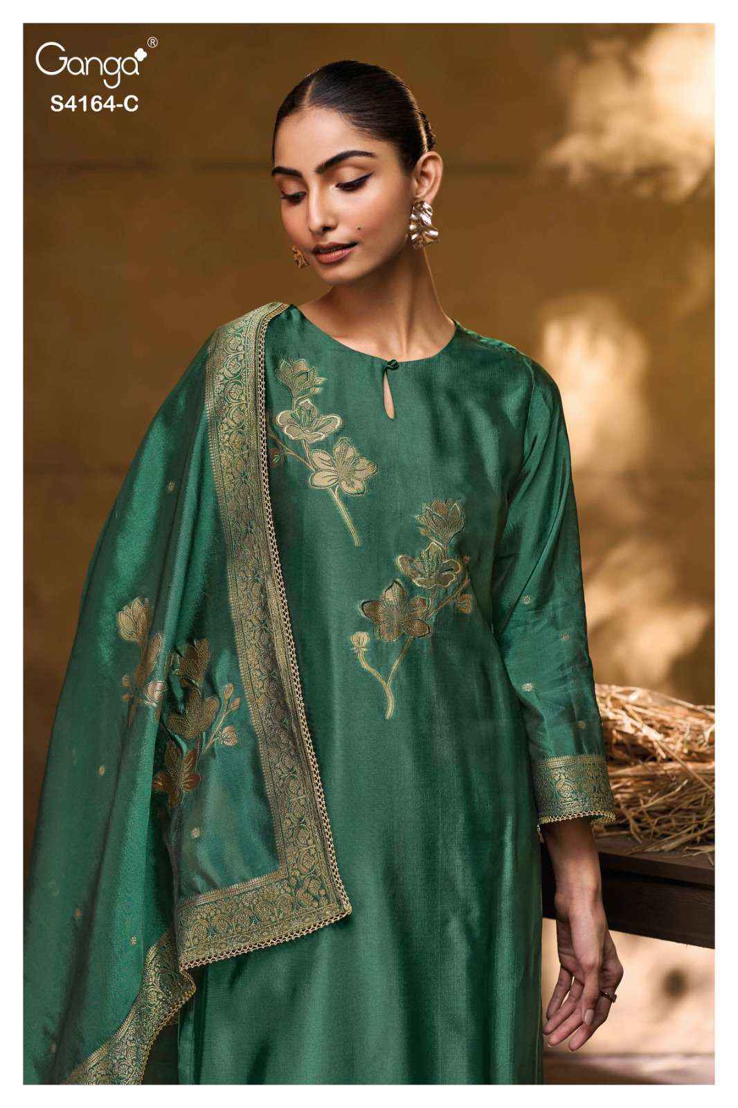 Ganga Fashion Hanie 4164 Partywear Style Silk Designer Salwar Suit Wholesale Rate ( 8 Pcs Catalog )