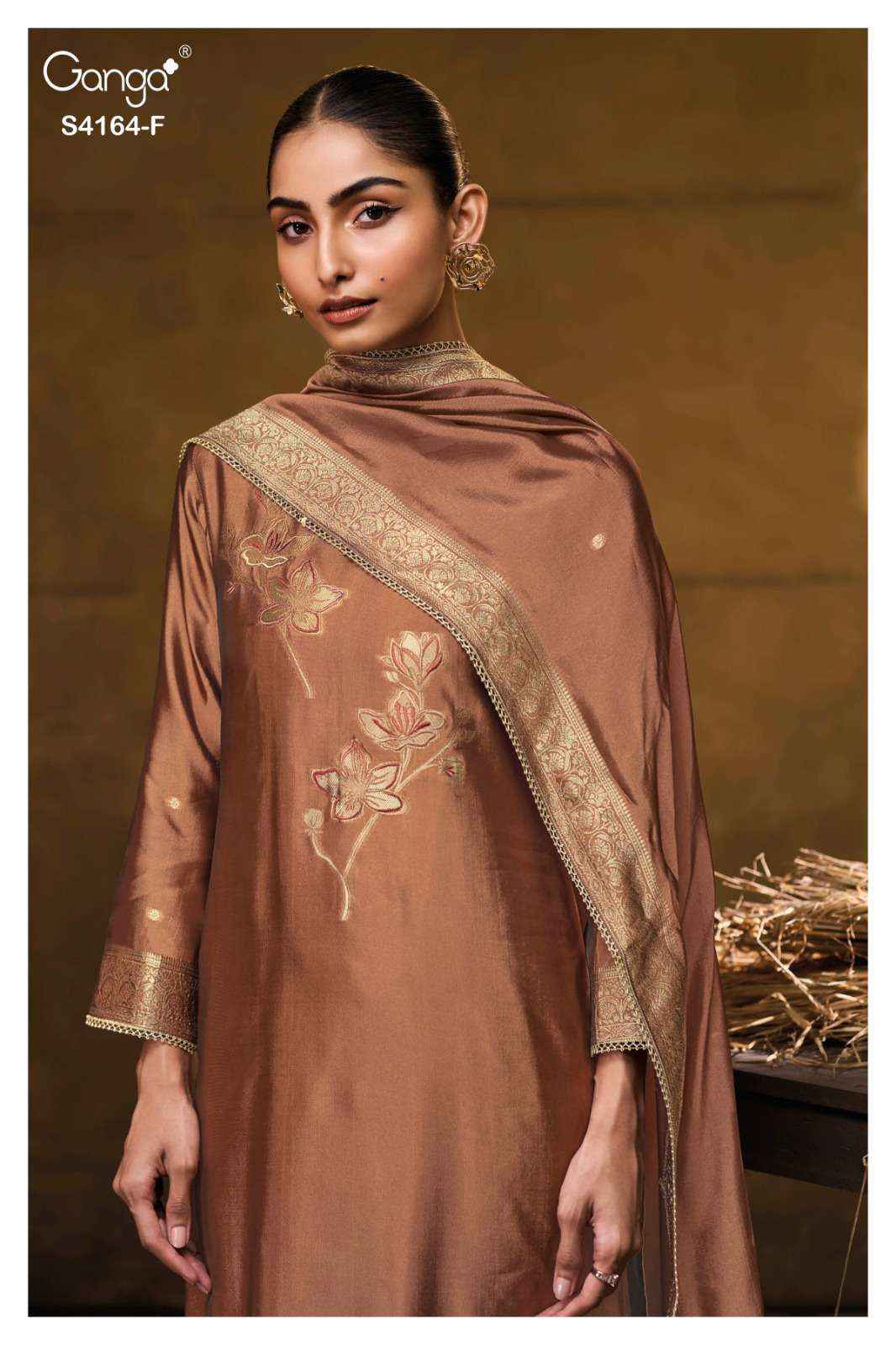 Ganga Fashion Hanie 4164 Partywear Style Silk Designer Salwar Suit Wholesale Rate ( 8 Pcs Catalog )