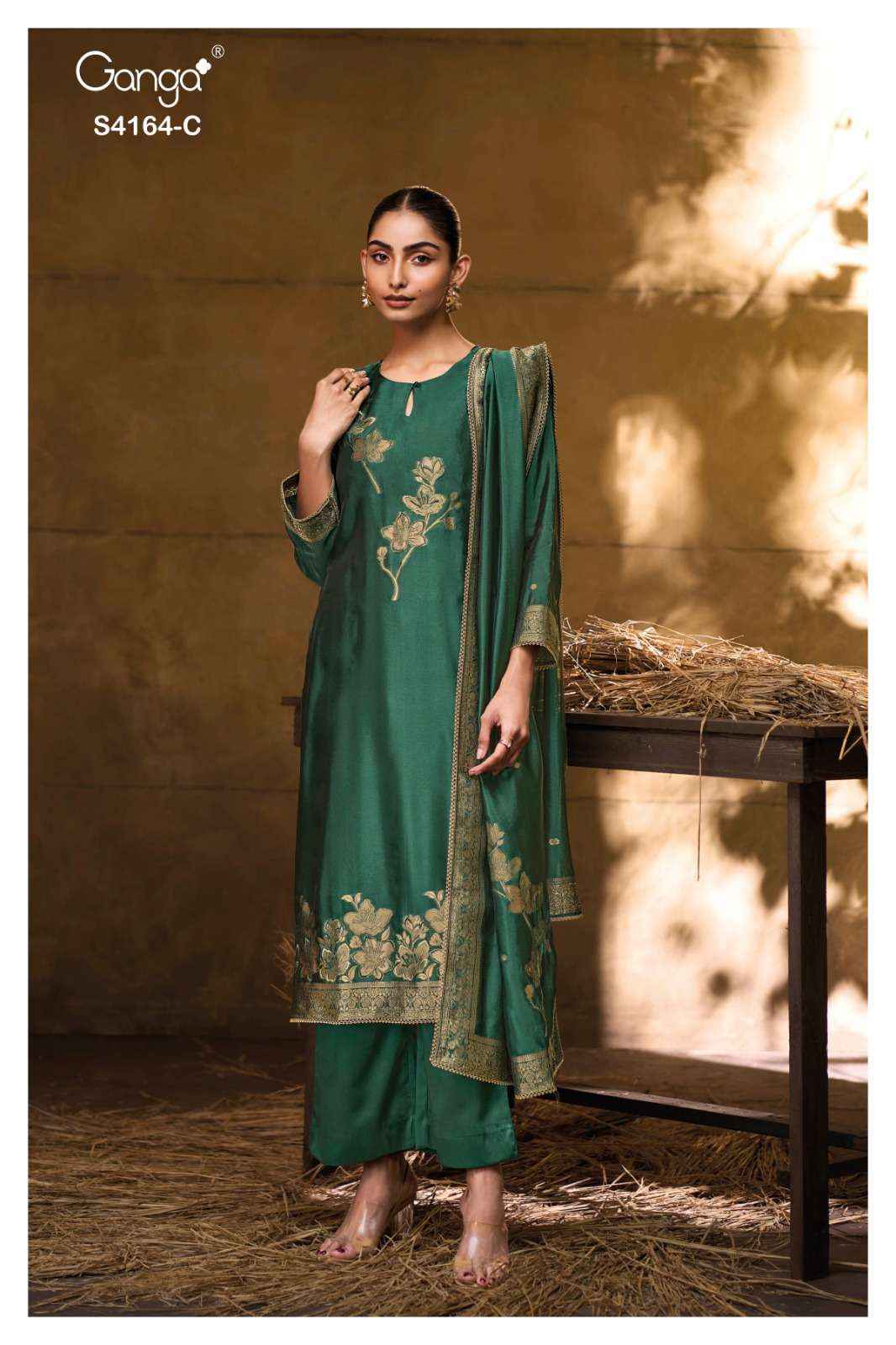 Ganga Fashion Hanie 4164 Partywear Style Silk Designer Salwar Suit Wholesale Rate ( 8 Pcs Catalog )