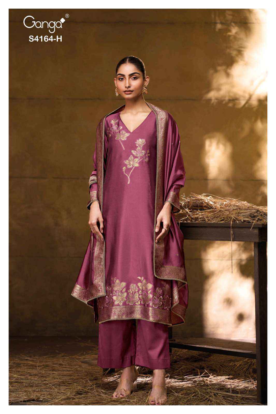 Ganga Fashion Hanie 4164 Partywear Style Silk Designer Salwar Suit Wholesale Rate ( 8 Pcs Catalog )