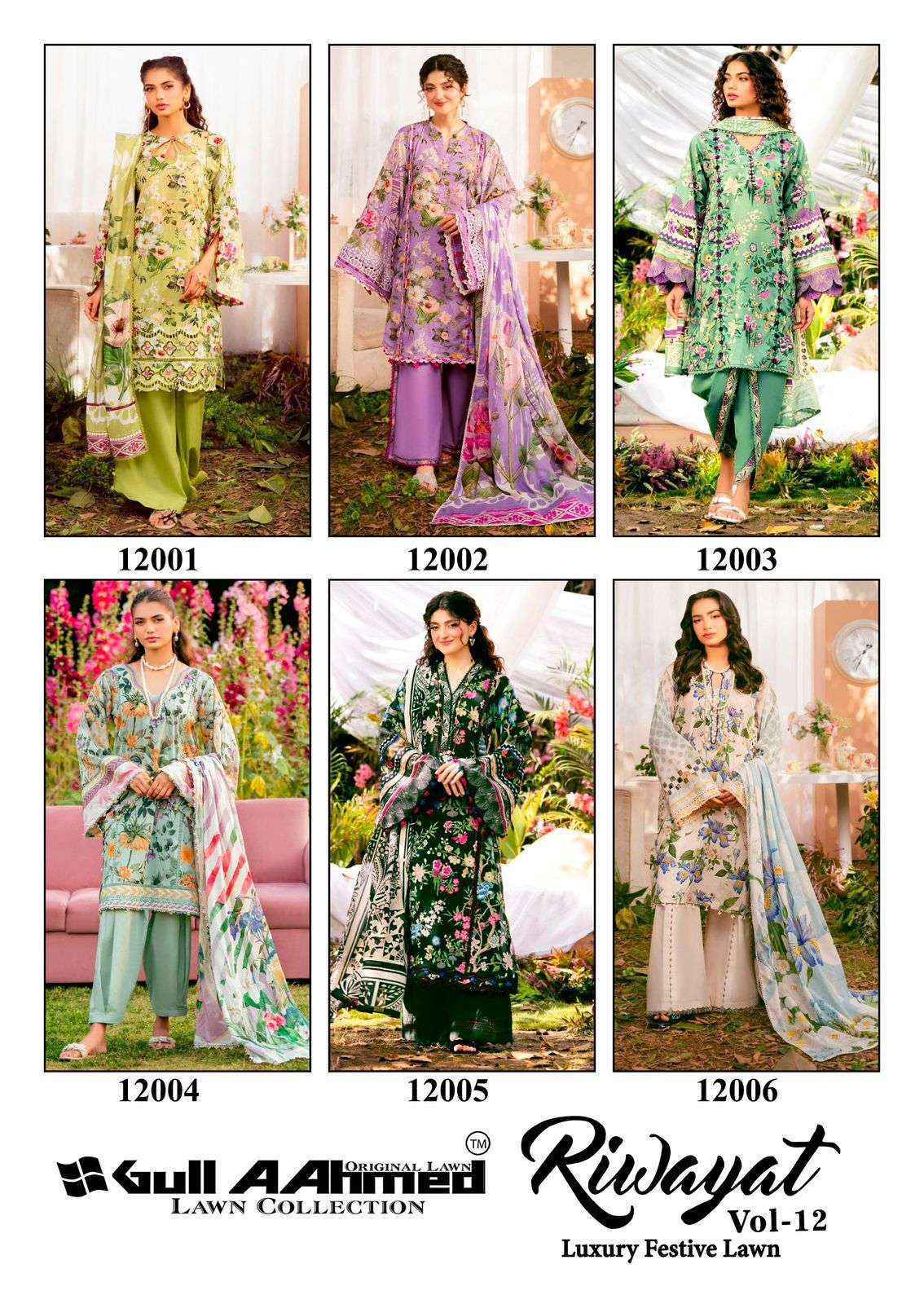 Gull Aahmed Riwayat Vol 12 Cambric Cotton Salwar Kameez Wholesale Rate ( 6 Pcs Catalog )