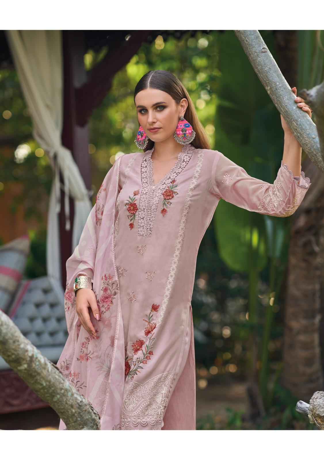 Kailee Shysha Viscose Organza Handwork Kurti Pant And Dupatta