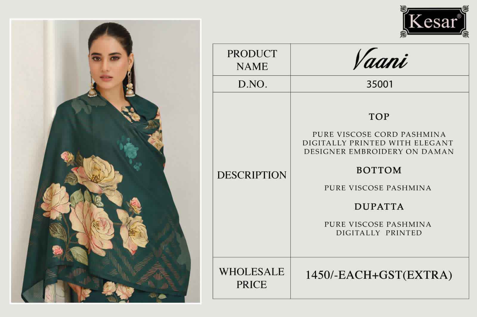 Kesar Vaani 35001 Viscouse Pashmina Salwar Kameez Wholesale Rate ( 3 Pcs Catalog )