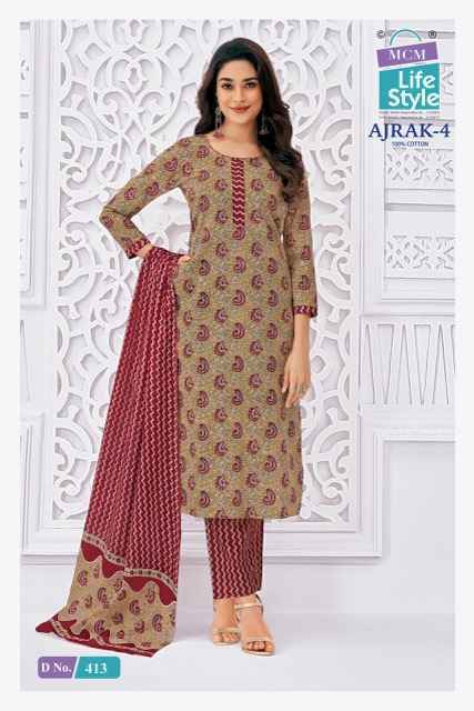 MCM Lifestyle Ajrak Vol 4 Readymade Cotton Suit Wholesale Rate ( 10 Pcs Catalog )