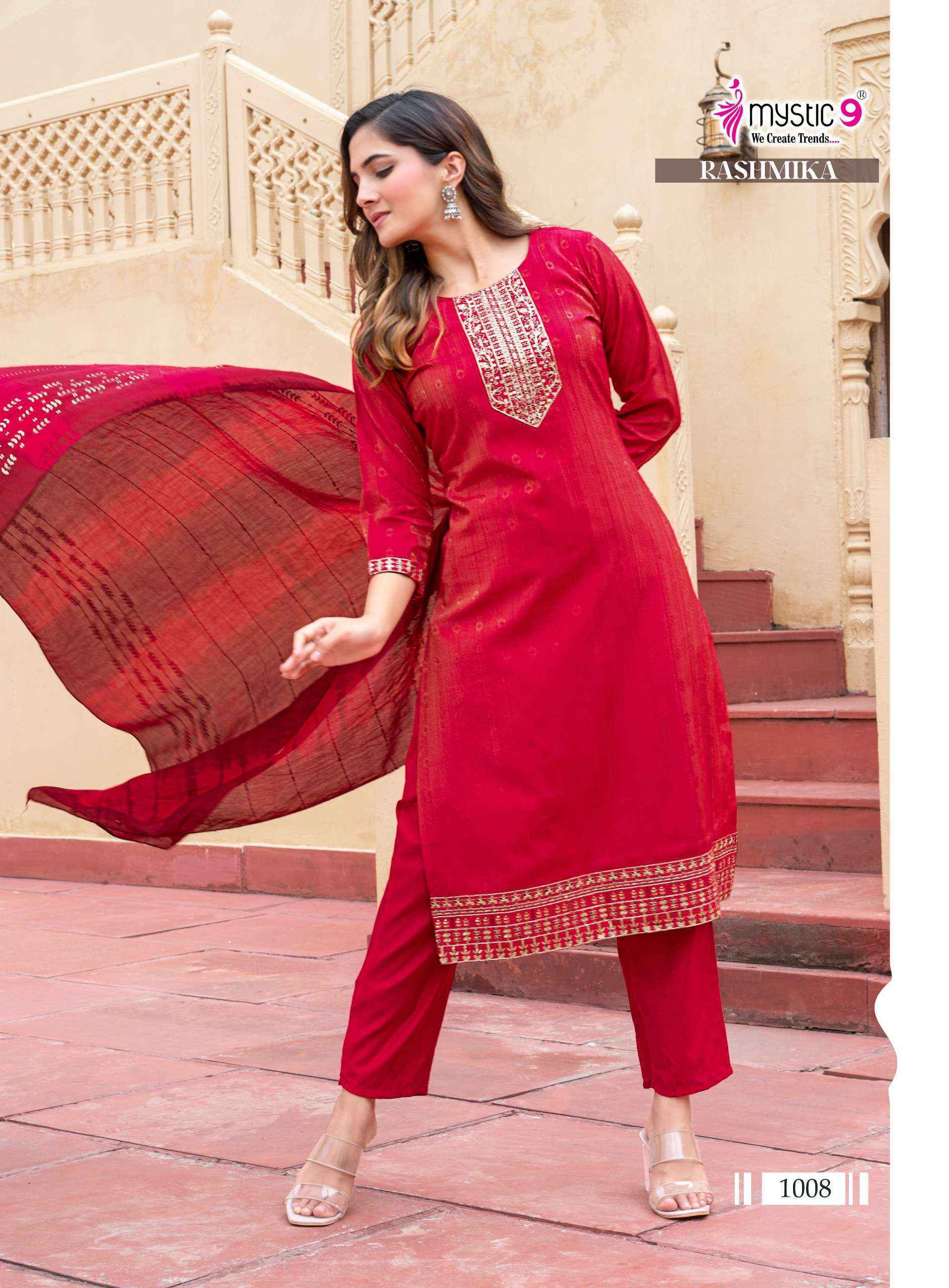 Mystic 9 Rashmika Vol 1 Simer Kurti Combo Wholesale Rate ( 8 Pcs Catalog )