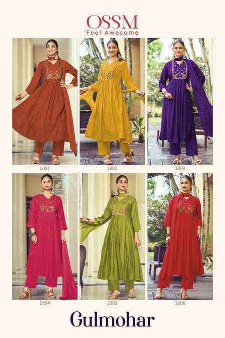 Ossm Gulmohar Premium Designs Kurti Pant Dupatta Set Wholesale Rate ( 6 Pcs Catalog )