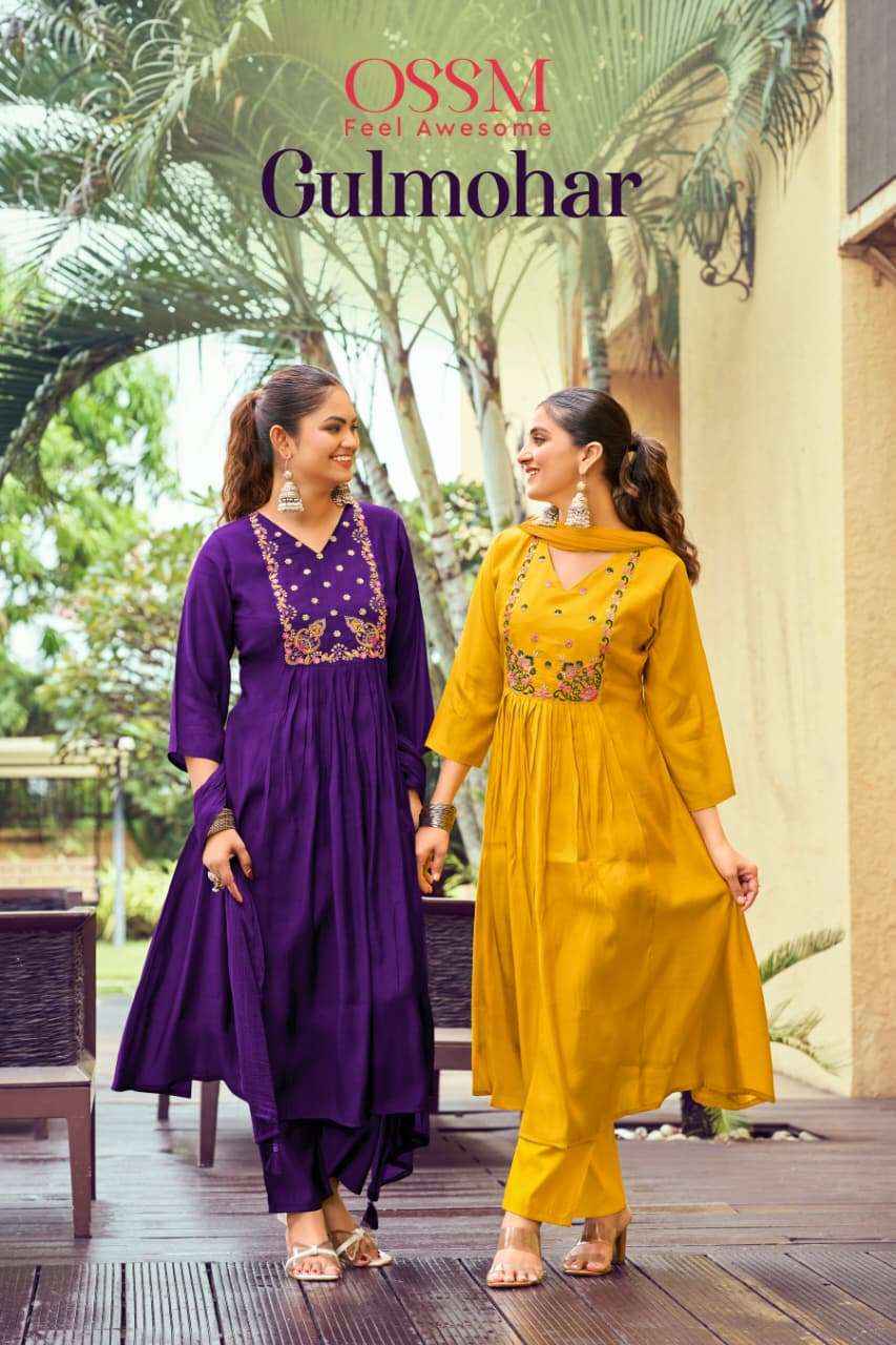 Ossm Gulmohar Premium Designs Kurti Pant Dupatta Set Wholesale Rate ( 6 Pcs Catalog )