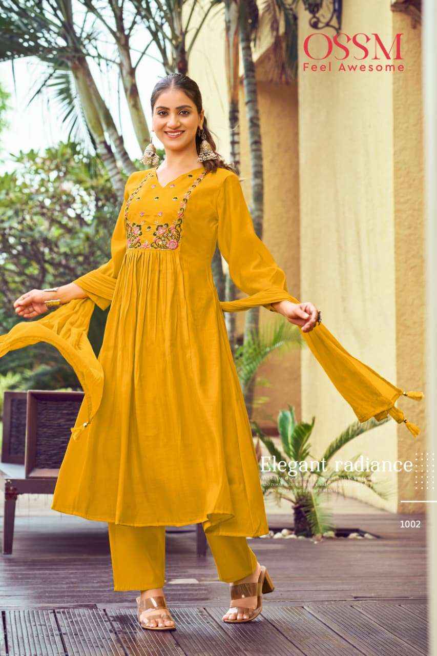 Ossm Gulmohar Premium Designs Kurti Pant Dupatta Set Wholesale Rate ( 6 Pcs Catalog )