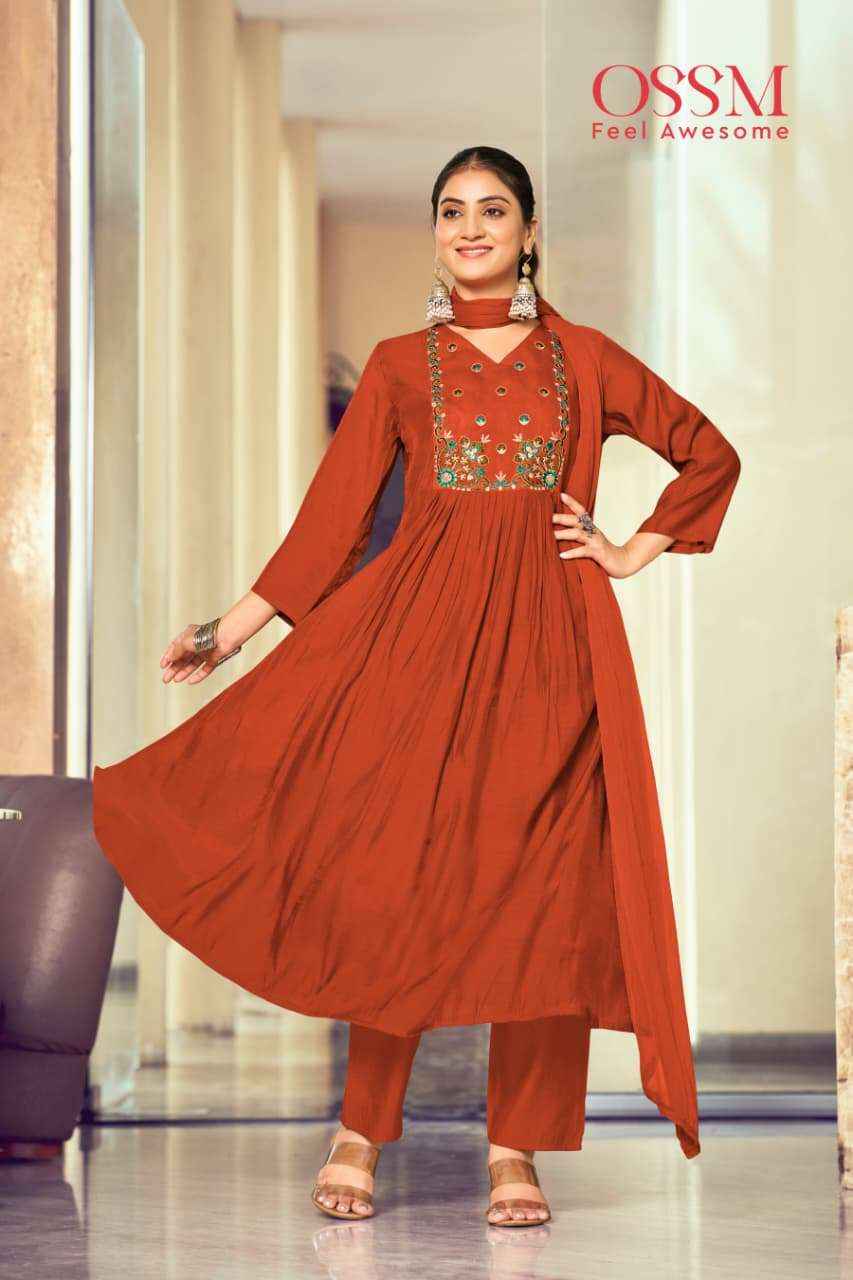 Ossm Gulmohar Premium Designs Kurti Pant Dupatta Set Wholesale Rate ( 6 Pcs Catalog )