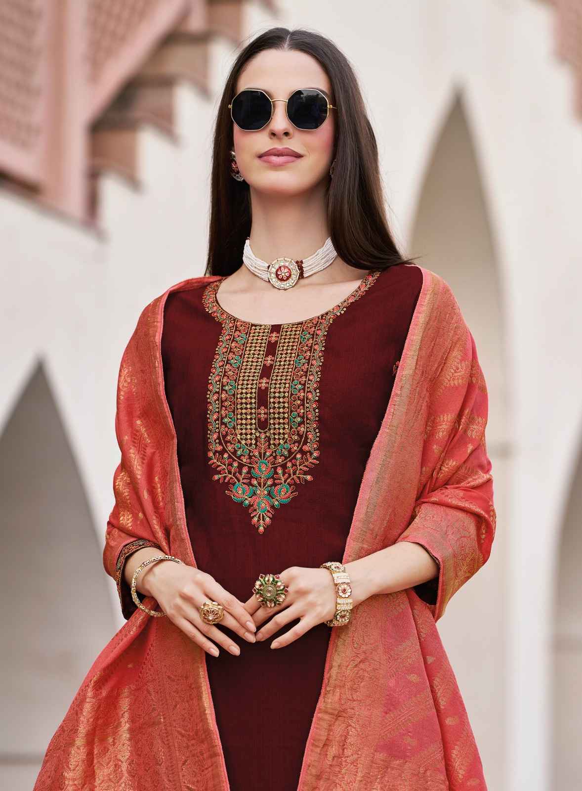 Radhika Nazakat Vol 2 Vertican Silk Embroidery Top Bottom And Dupatta Set Wholesale Rate ( 6 Pcs Catalog )