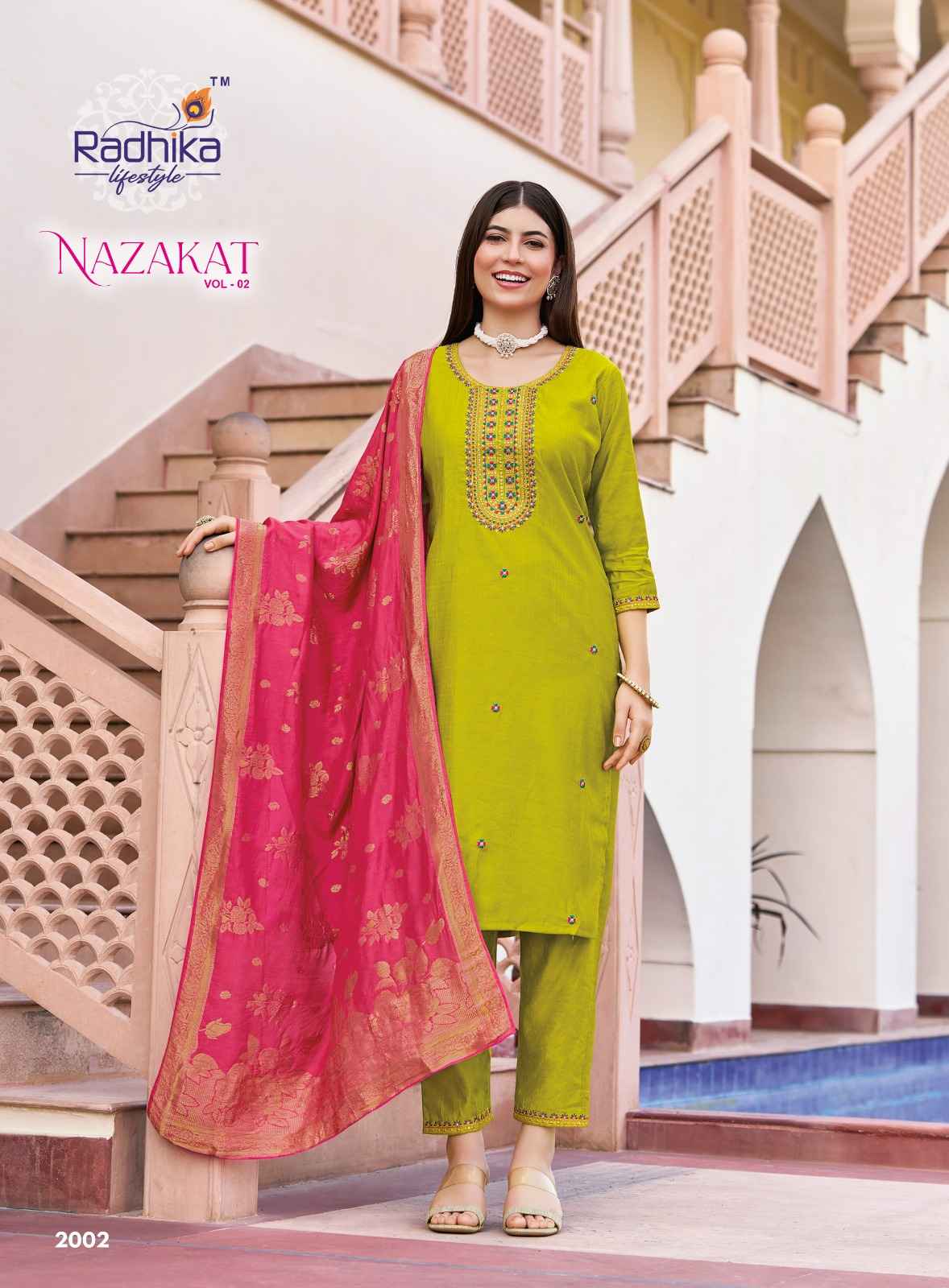 Radhika Nazakat Vol 2 Vertican Silk Embroidery Top Bottom And Dupatta Set Wholesale Rate ( 6 Pcs Catalog )