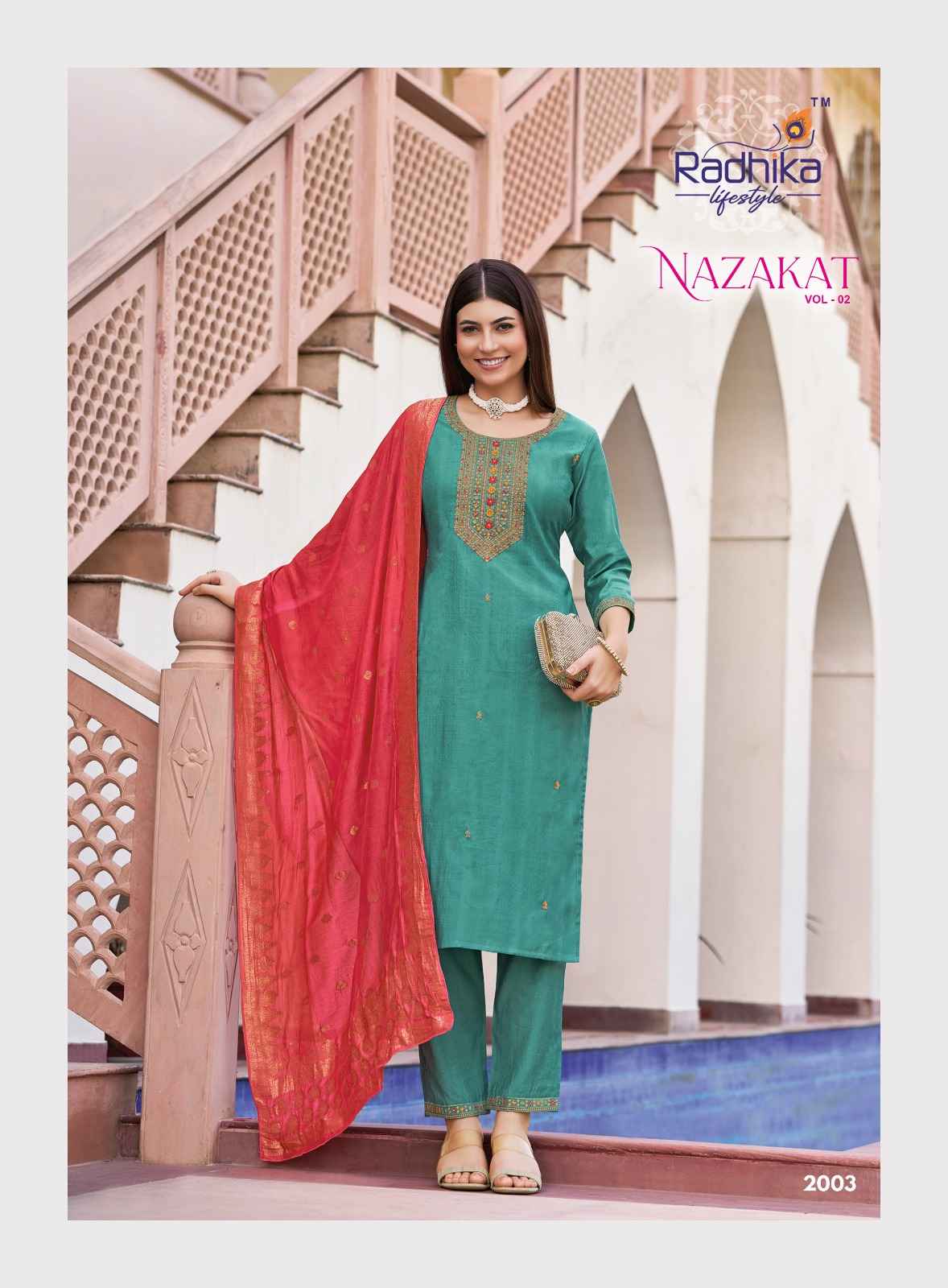 Radhika Nazakat Vol 2 Vertican Silk Embroidery Top Bottom And Dupatta Set Wholesale Rate ( 6 Pcs Catalog )