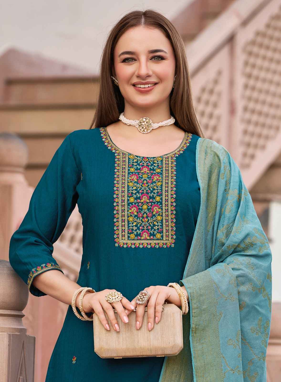 Radhika Nazakat Vol 2 Vertican Silk Embroidery Top Bottom And Dupatta Set Wholesale Rate ( 6 Pcs Catalog )