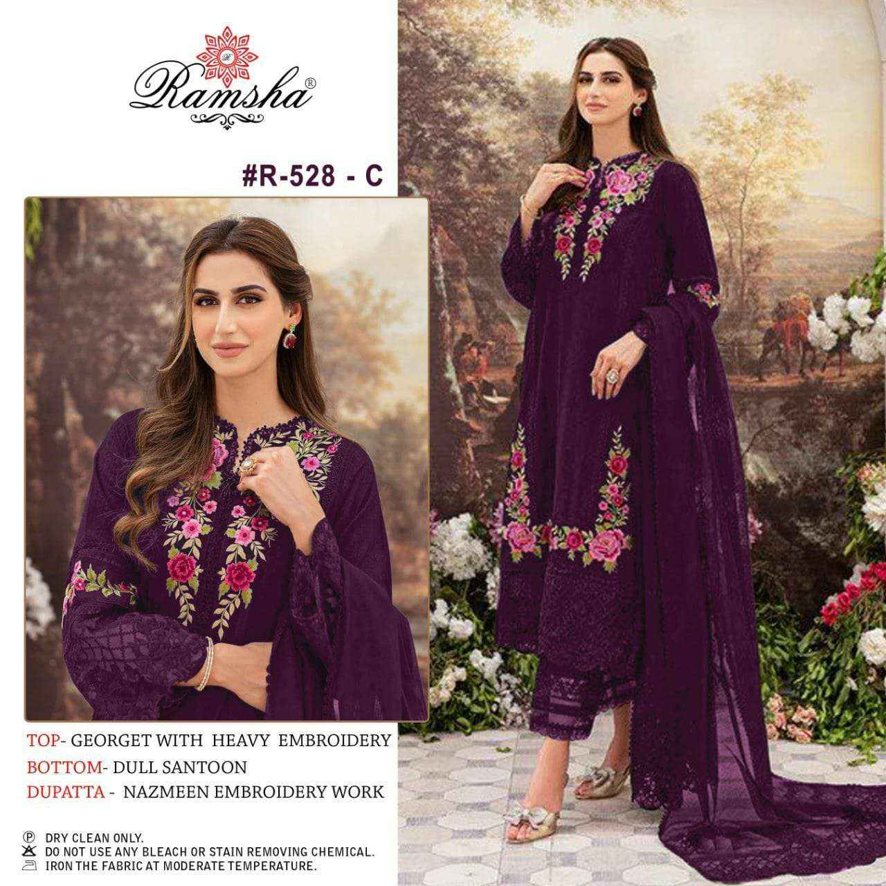 RAMSHA DESIGN NO - R 528 GEORGETTE HEAVY EMBROIDERED PAKISTANI SUIT