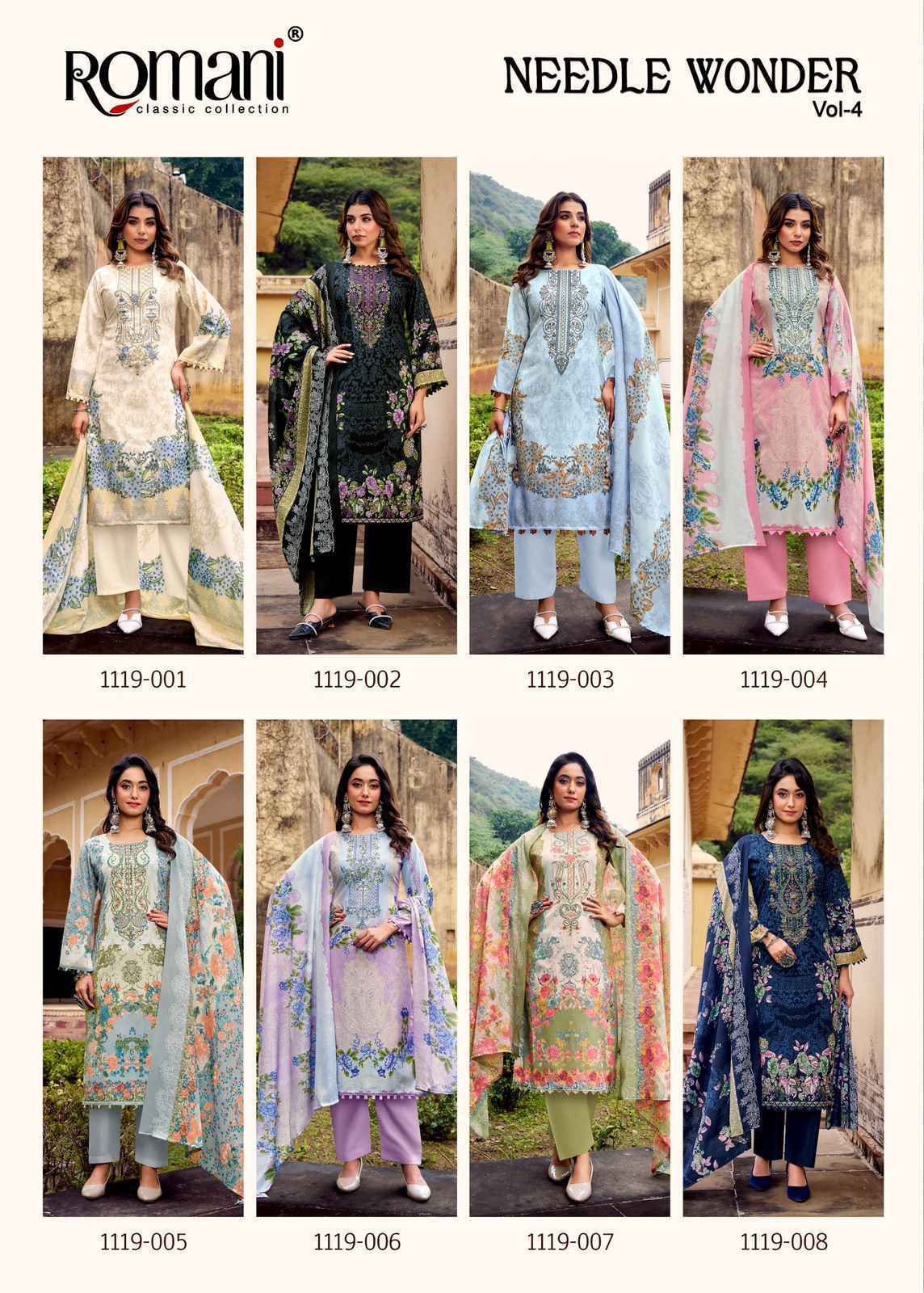 Romani Needle Wonder Vol 4 Cotton Salwar Kameez Wholesale Rate ( 8 Pcs Catalog )