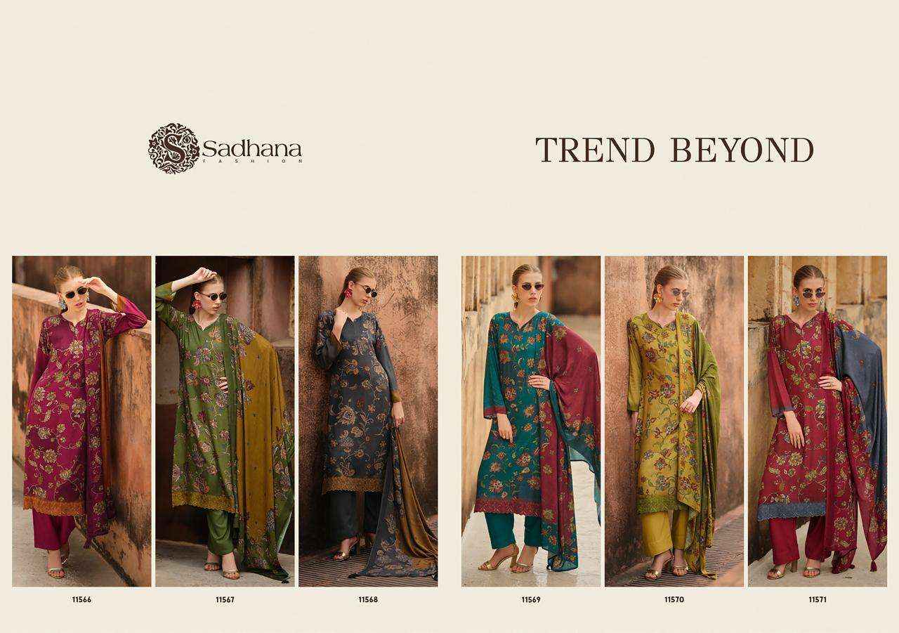 SADHANA FASHION TREND BEYOND PASHMINA DIGITAL PRINT WITH FANCY WORK SUIT WHOLESALE RATE ( 6 PCS CATALOG )