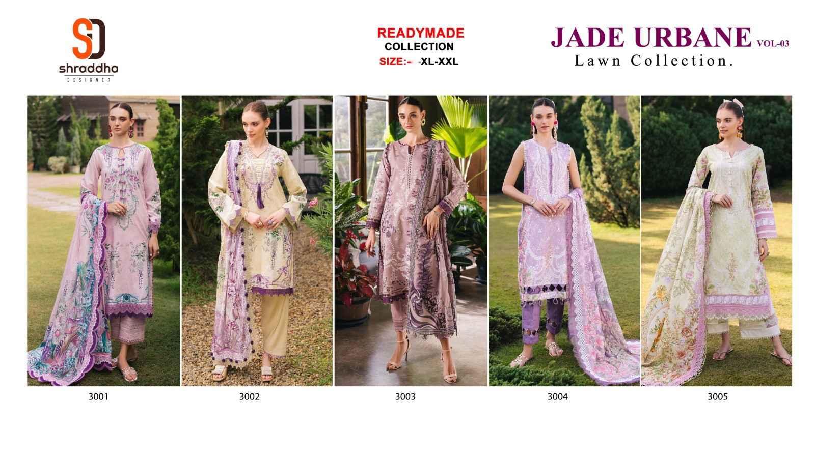 Shraddha Jade Urbane Vol 3 Lawn Cotton Embroidery Paksitani Suits Wholesale Rate ( 5 Pcs Catalog )