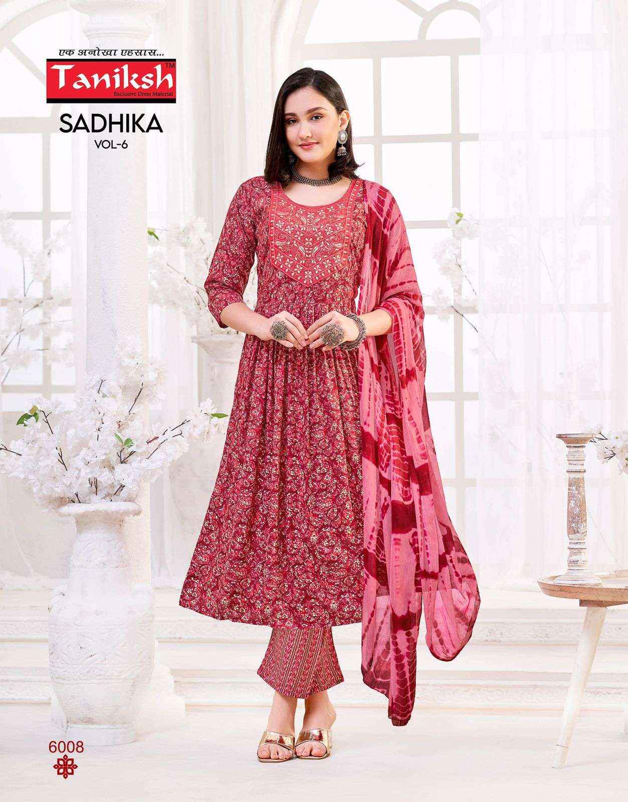 TANIKSH SADHIKA VOL 6 FANCY NAIRA CUT STYLE KURTI COMBO SET WHOLESALE RATE ( 8 PCS CATALOG )