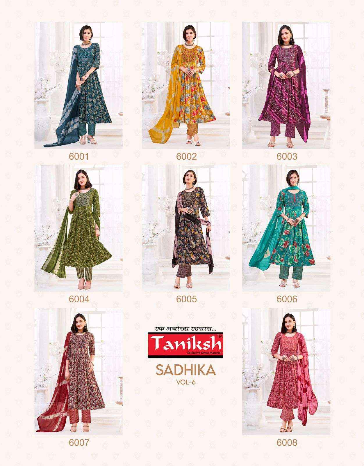 TANIKSH SADHIKA VOL 6 FANCY NAIRA CUT STYLE KURTI COMBO SET WHOLESALE RATE ( 8 PCS CATALOG )