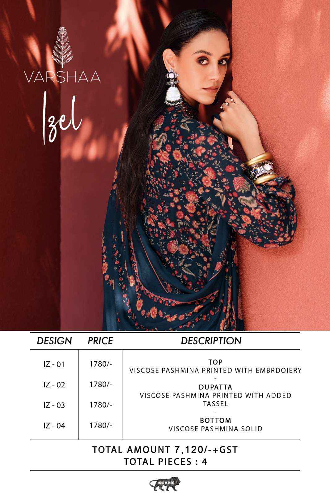 Varsha Izel Fancy Viscose Pashmina Winter Wear Salwar Kameez Wholesale Rate ( 4 Pcs Catalog )