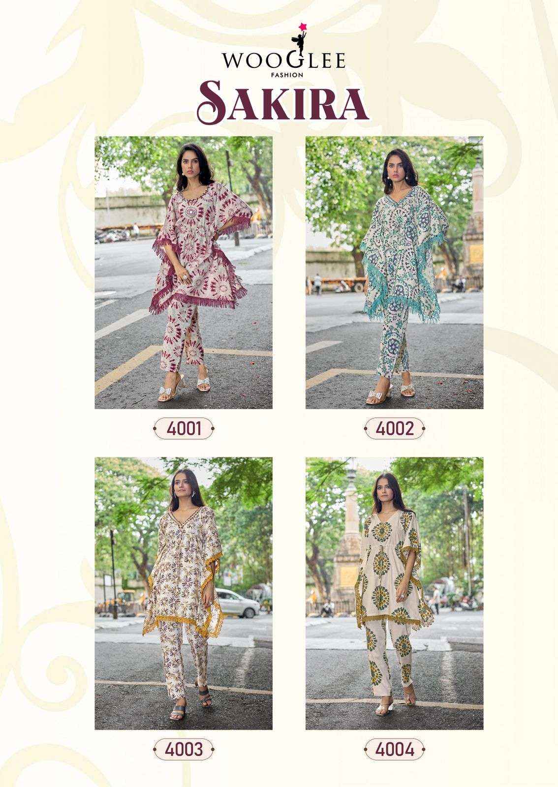 WOOGLEE SHAKIRA COTTON PRINT FANCY KURTI WITH BOTTOM PAIR WHOLESALE RATE ( 4 PCS CATALOG )