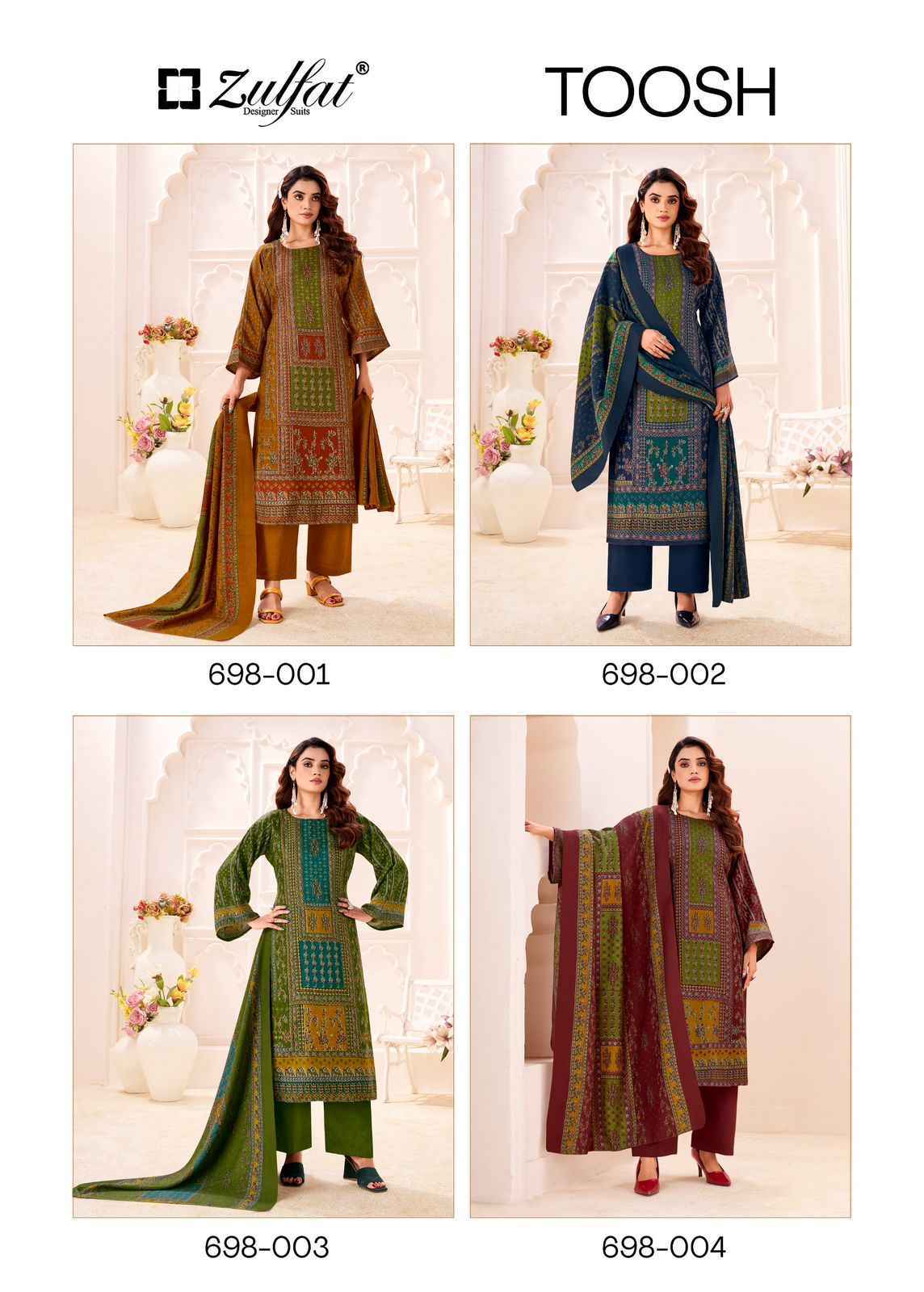 Zulfat Toosh Pashmina Salwar Kameez Wholesale Rate ( 4 Pcs Catalog )