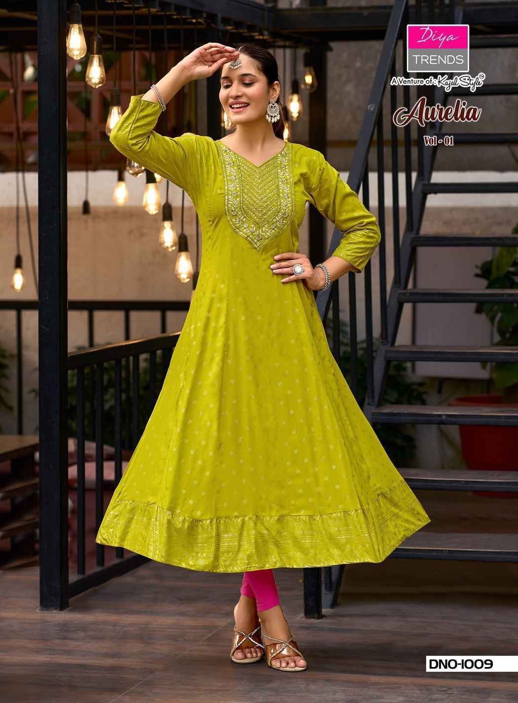 Diya Trends Aurelia Vol 1 Reyon Kurti Gown Set Wholesale Rate ( 10 Pcs Catalog )