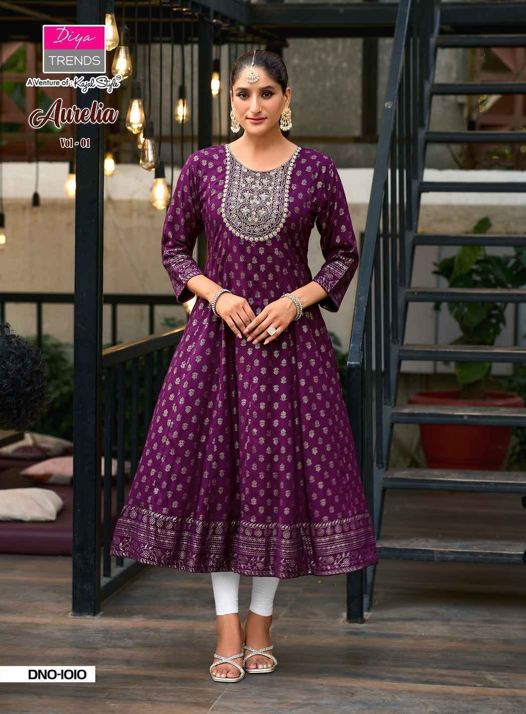 Diya Trends Aurelia Vol 1 Reyon Kurti Gown Set Wholesale Rate ( 10 Pcs Catalog )