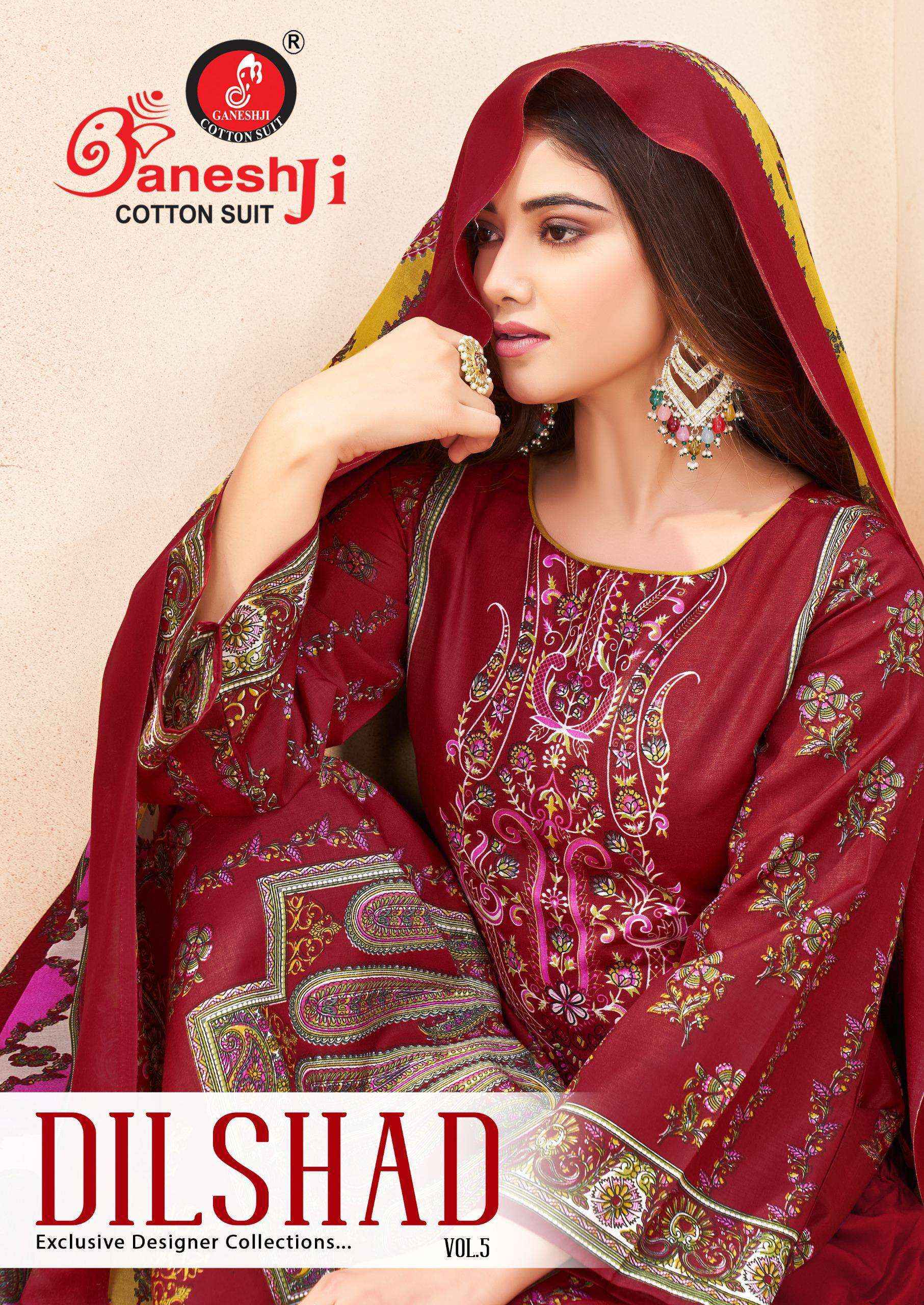 Ganesh Ji Dilshad Vol 5 Soft Cotton Salwar Kameez Wholesale Rate ( 8 Pcs Catalog )