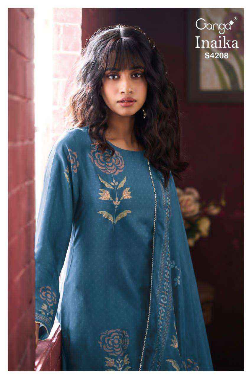Ganga Fashion Inaika 4208 Designer Silk Latest Salwar Suit Wholesale Rate ( 4 Pcs Catalog )