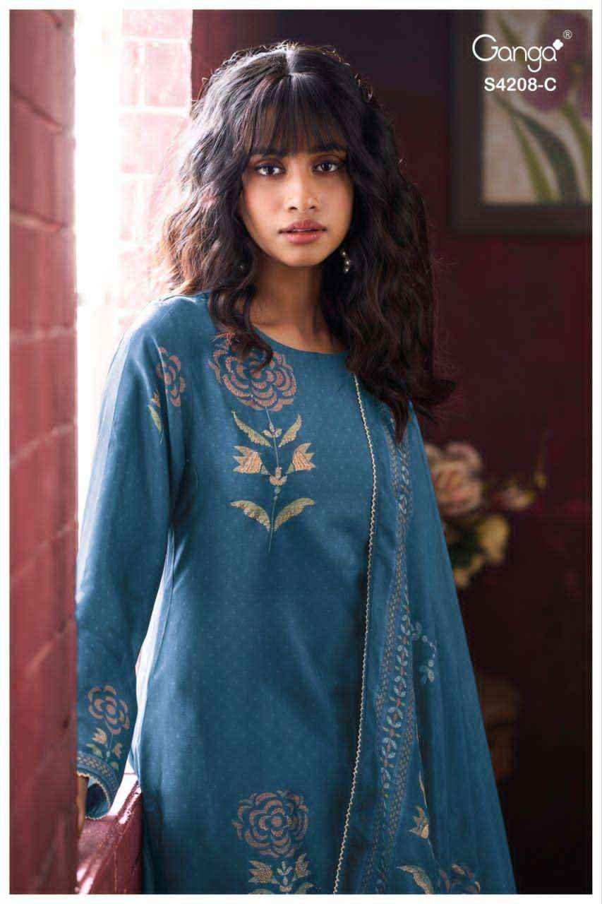 Ganga Fashion Inaika 4208 Designer Silk Latest Salwar Suit Wholesale Rate ( 4 Pcs Catalog )