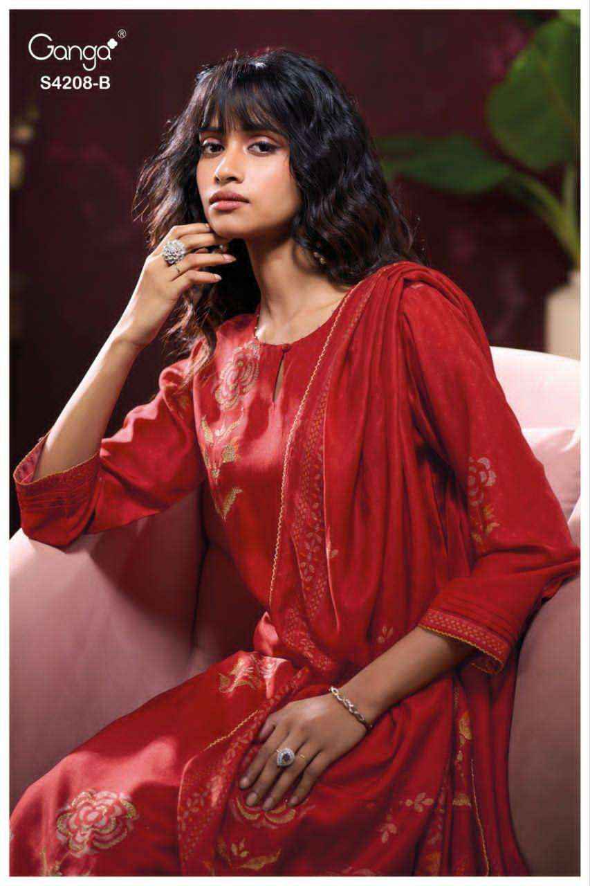 Ganga Fashion Inaika 4208 Designer Silk Latest Salwar Suit Wholesale Rate ( 4 Pcs Catalog )
