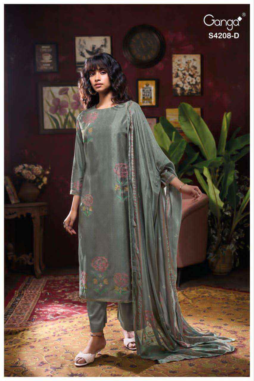 Ganga Fashion Inaika 4208 Designer Silk Latest Salwar Suit Wholesale Rate ( 4 Pcs Catalog )