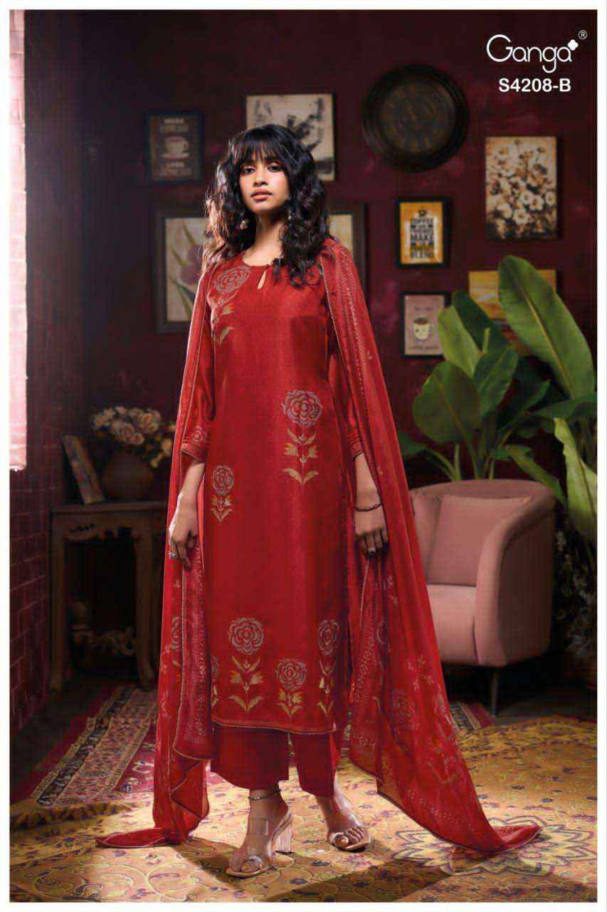 Ganga Fashion Inaika 4208 Designer Silk Latest Salwar Suit Wholesale Rate ( 4 Pcs Catalog )