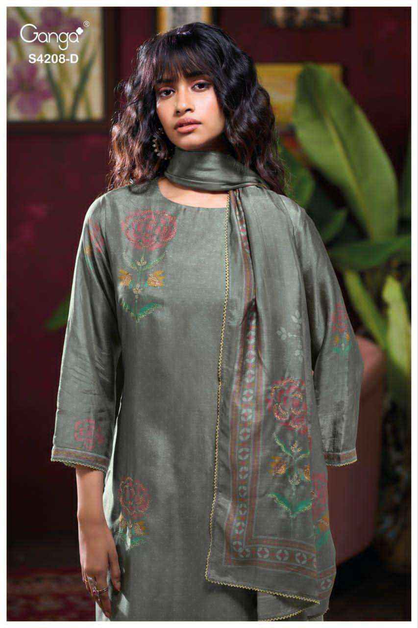 Ganga Fashion Inaika 4208 Designer Silk Latest Salwar Suit Wholesale Rate ( 4 Pcs Catalog )