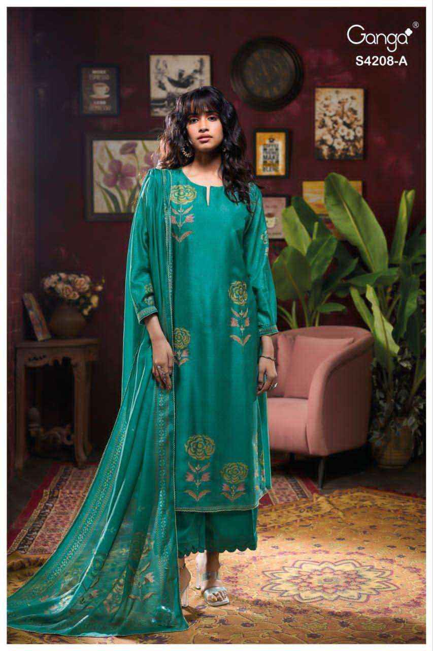 Ganga Fashion Inaika 4208 Designer Silk Latest Salwar Suit Wholesale Rate ( 4 Pcs Catalog )
