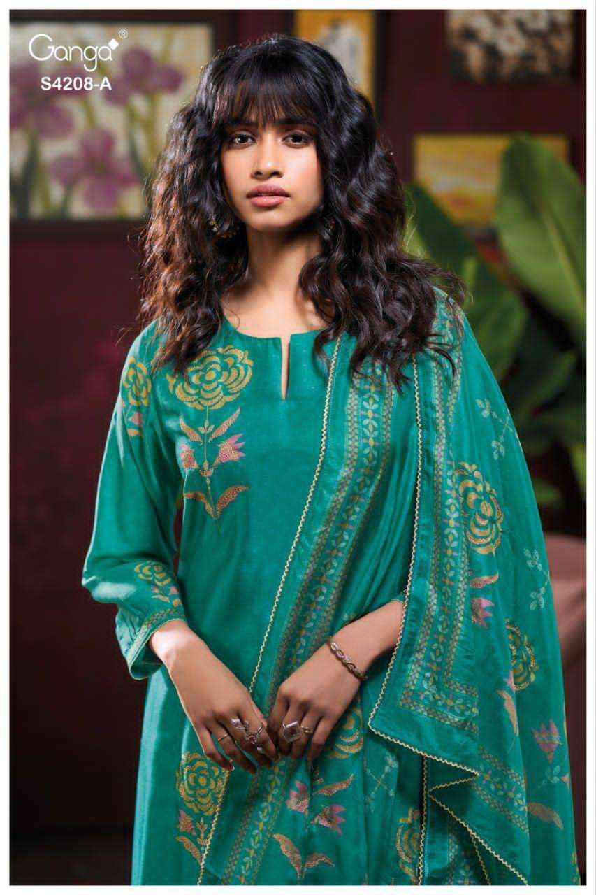 Ganga Fashion Inaika 4208 Designer Silk Latest Salwar Suit Wholesale Rate ( 4 Pcs Catalog )