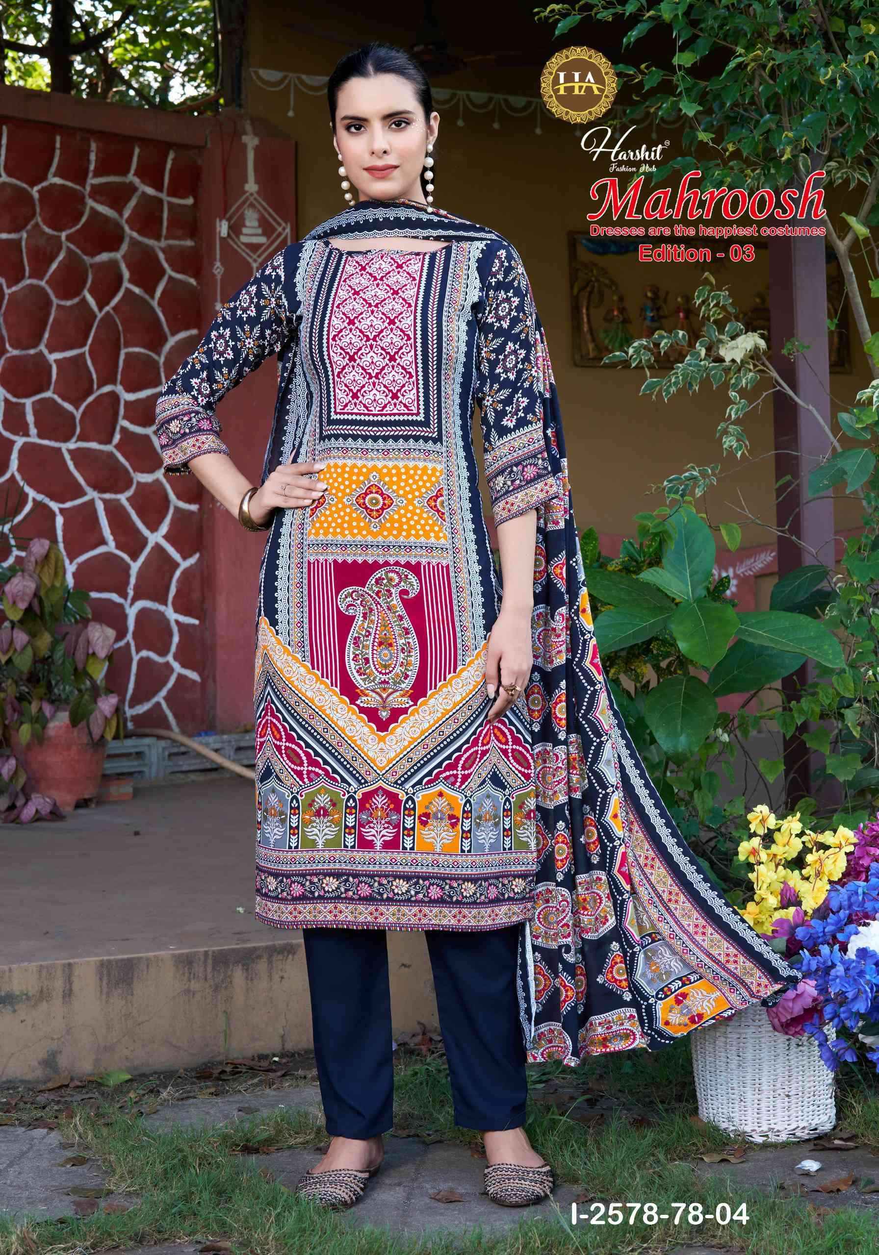 Harshit Mahroosh Edition 3 Designer Printed Rayon Salwar Kameez Wholesale Rate ( 6 Pcs Catalog )