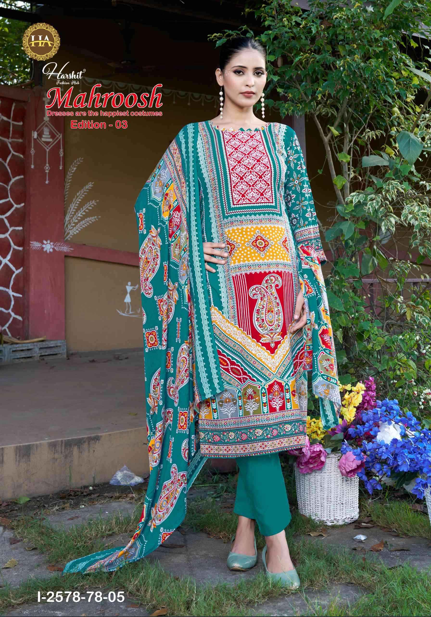 Harshit Mahroosh Edition 3 Designer Printed Rayon Salwar Kameez Wholesale Rate ( 6 Pcs Catalog )