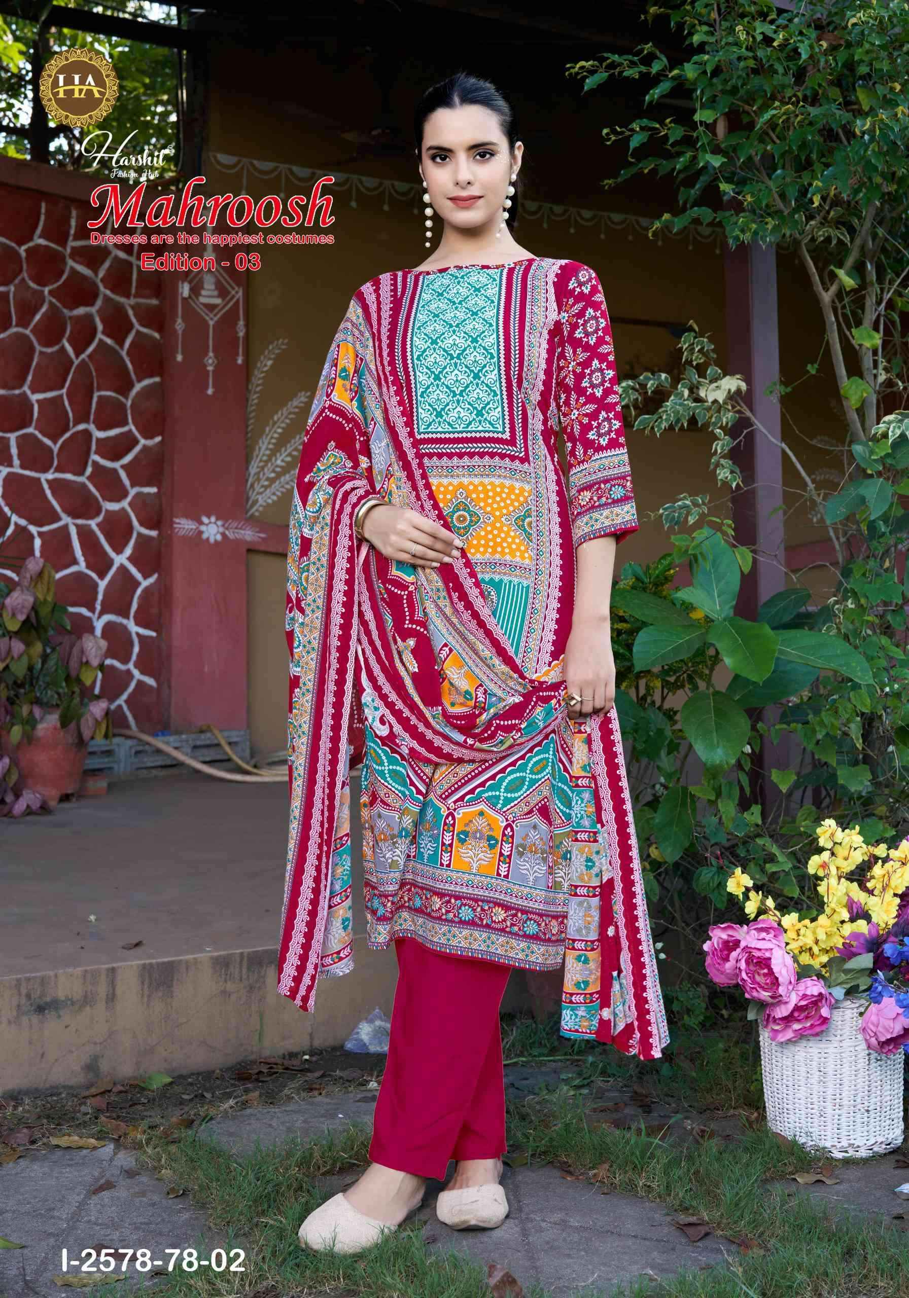 Harshit Mahroosh Edition 3 Designer Printed Rayon Salwar Kameez Wholesale Rate ( 6 Pcs Catalog )